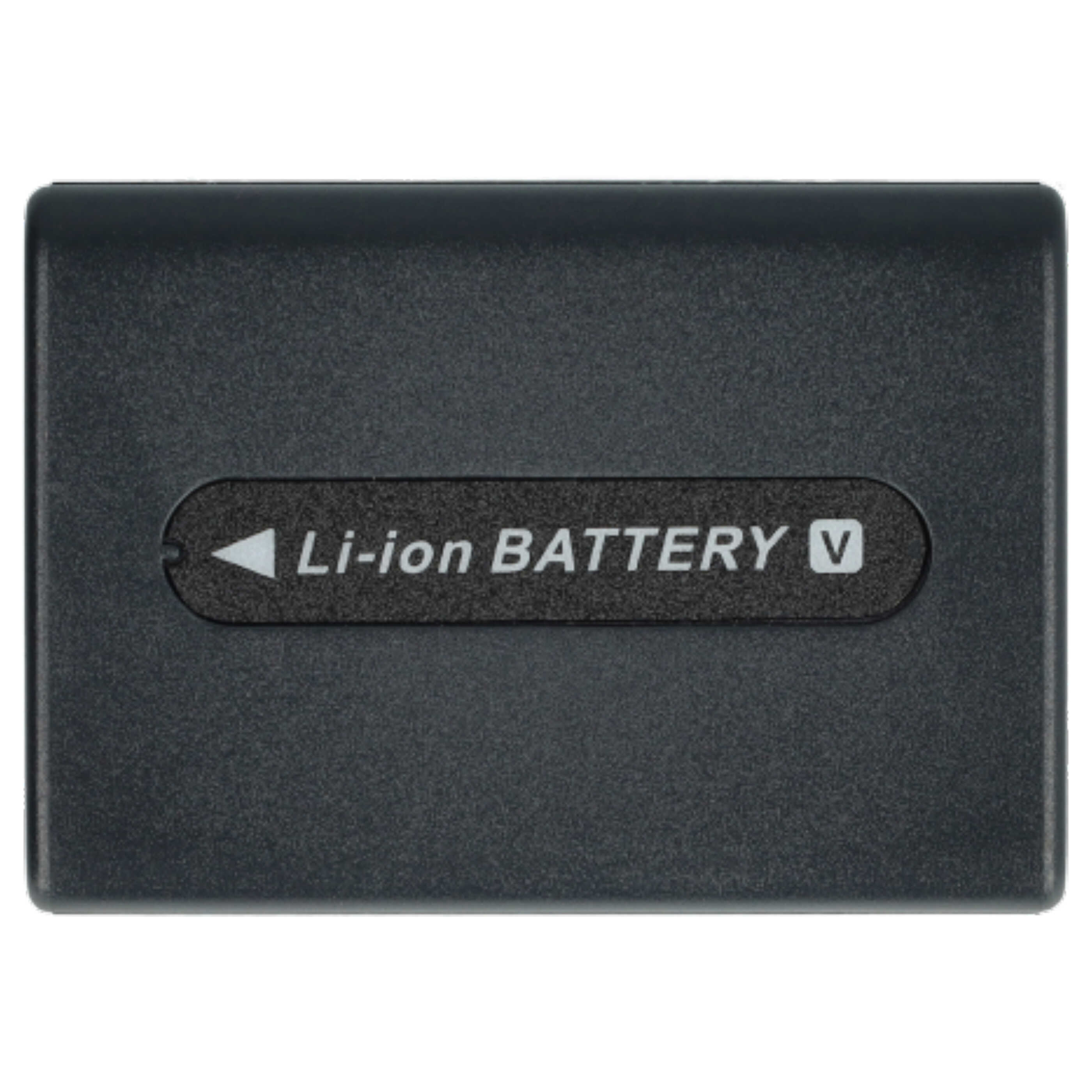Ein schwarzer Li-Ionen-V-Akku. Der Text 'Li-ion BATTERY V' ist aufgedruckt.