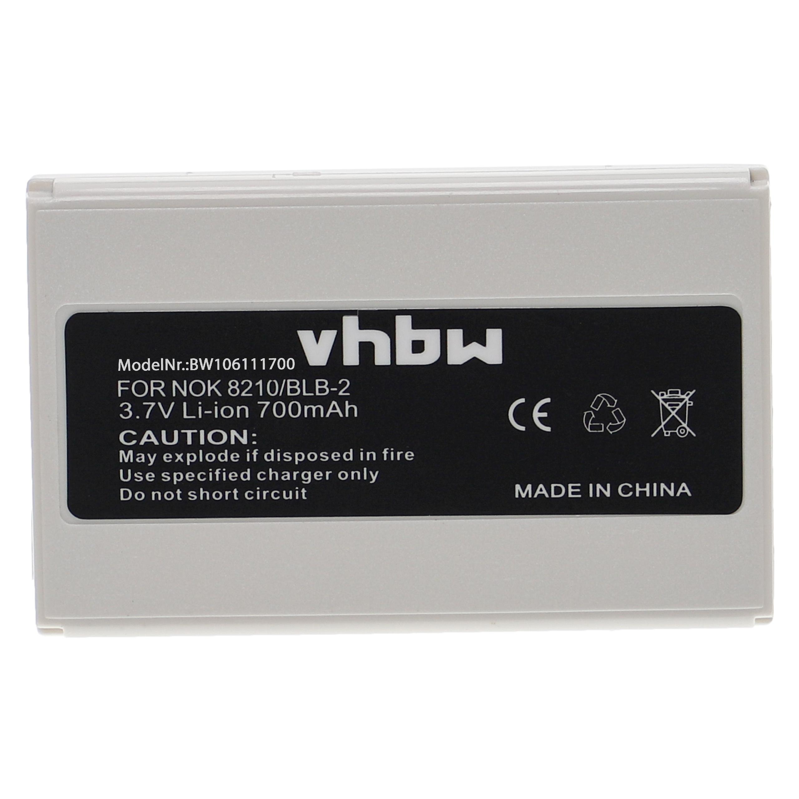 Ein weißer rechteckiger Akku mit schwarzem Text. Er lautet 'vhbw', '3.7V Li-ion', 'Made in China' und Sicherheitshinweise.