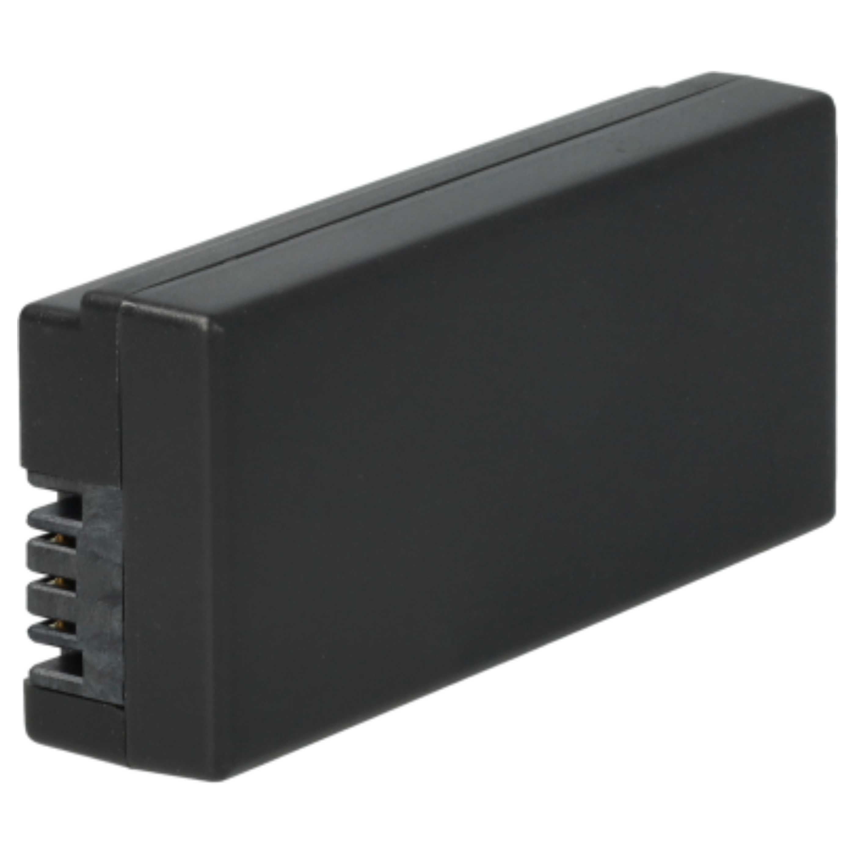 Ein rechteckiges, schwarzes elektronisches Bauteil mit Anschlüssen an einem Ende. Der Hintergrund ist weiß.