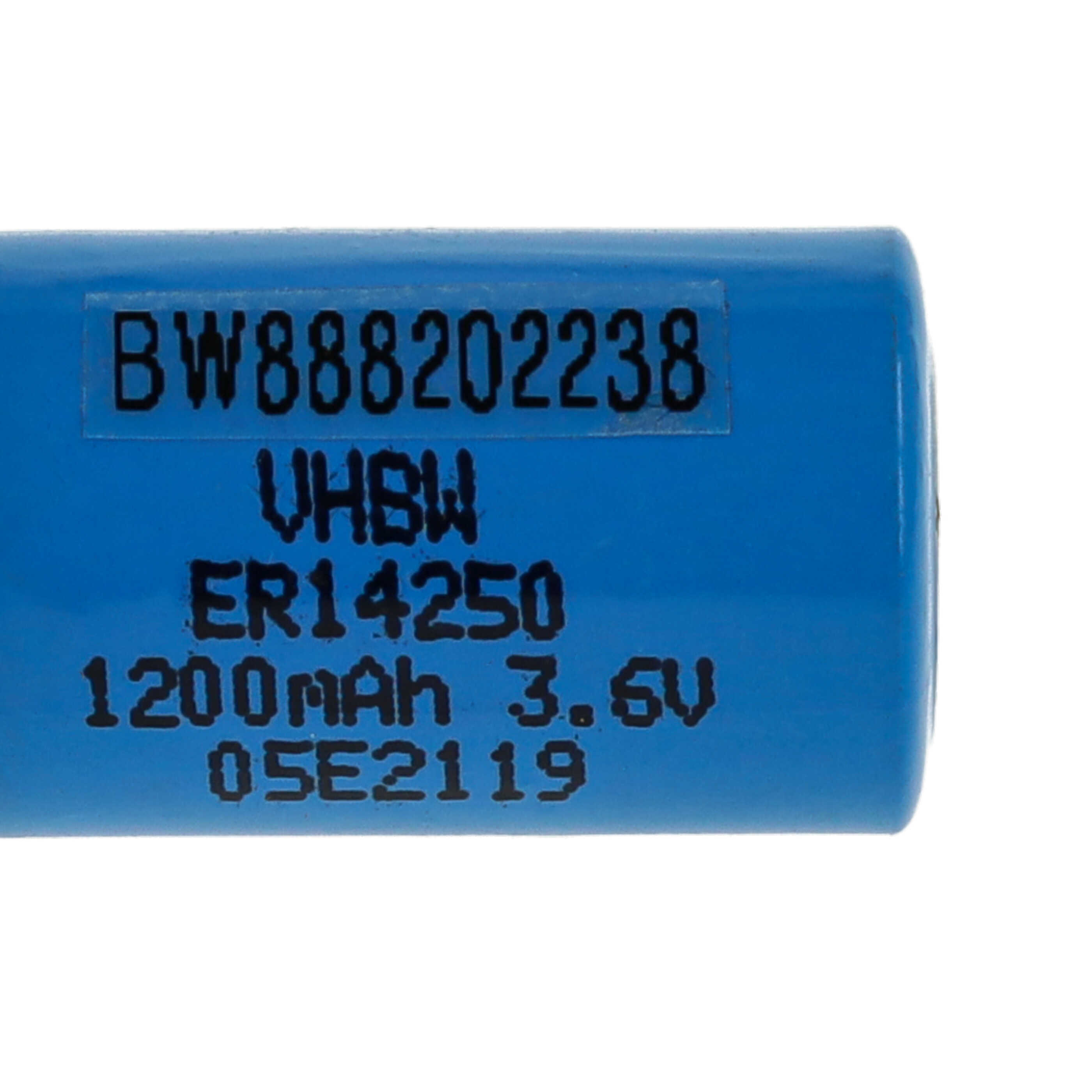 Blaue zylindrische Batterie mit schwarzem Text: BW888202238, VHBW, ER14250, 1200mAh 3,6V, 05E2119.