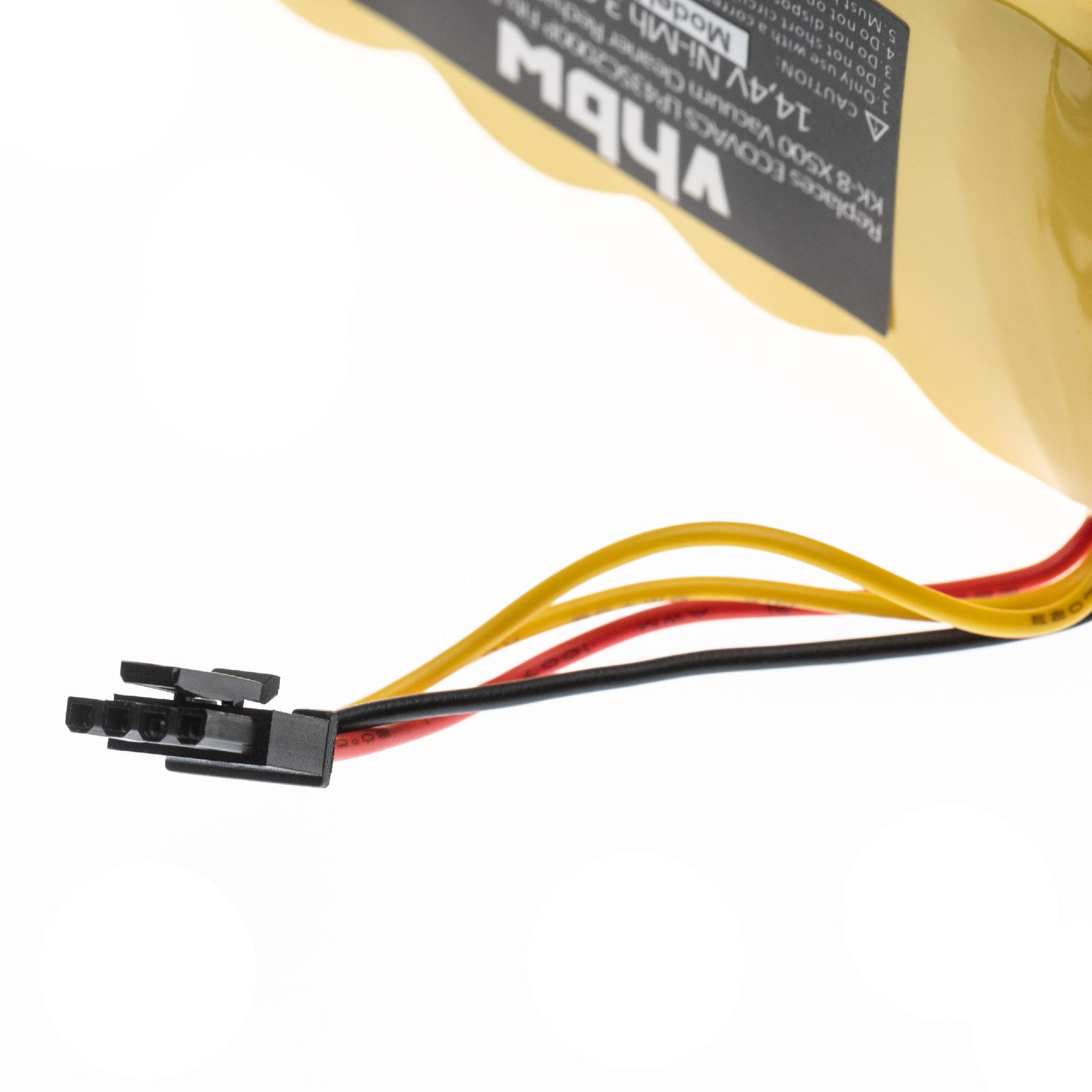 Ein Akkupack mit schwarzem Stecker und gelben, roten und schwarzen Drähten. Text auf der gelben Batterie ist sichtbar.