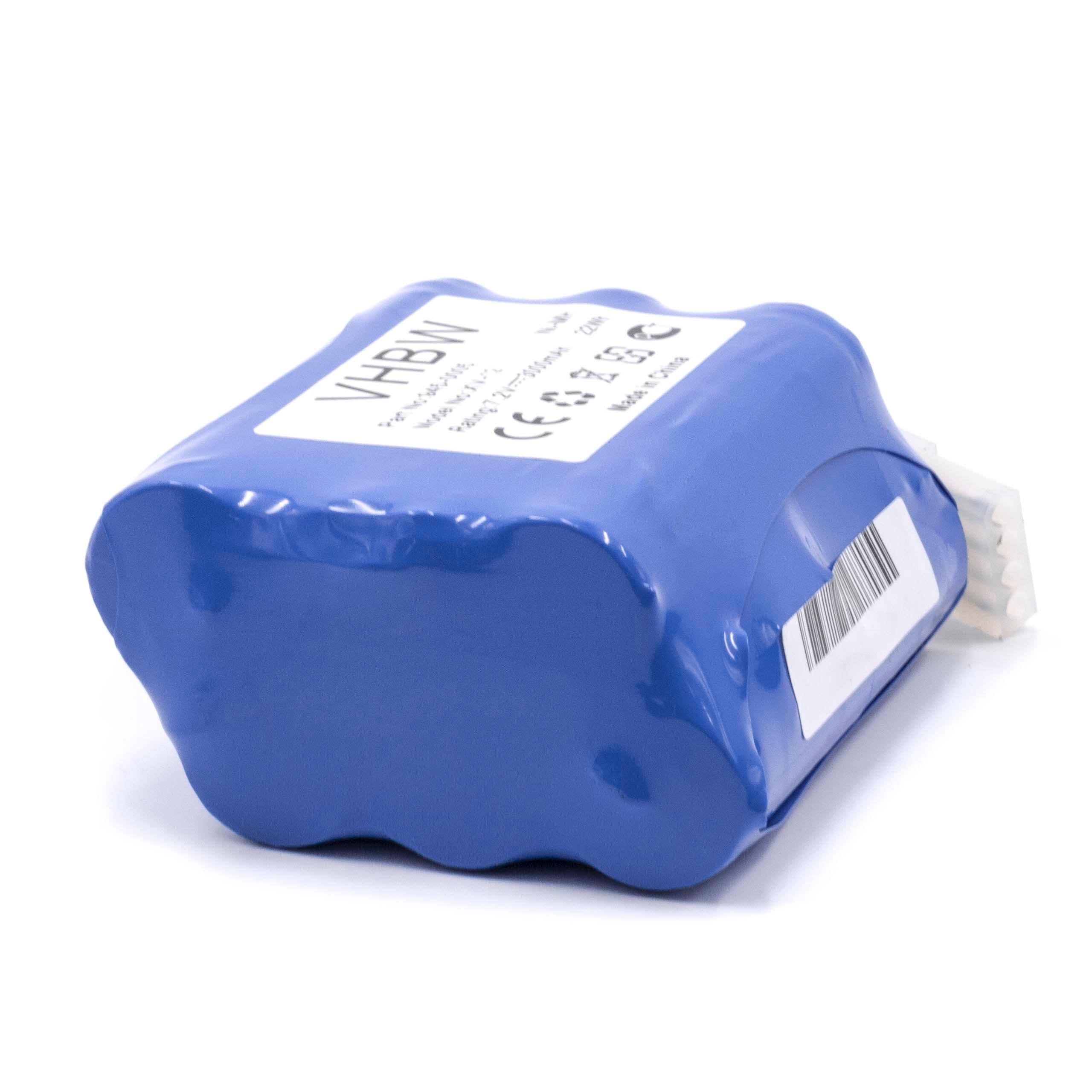 Ein blaues Batteriepack liegt auf einer weißen Oberfläche. Es hat ein weißes Etikett und einen Barcode-Aufkleber. Der Hintergrund ist weiß.
