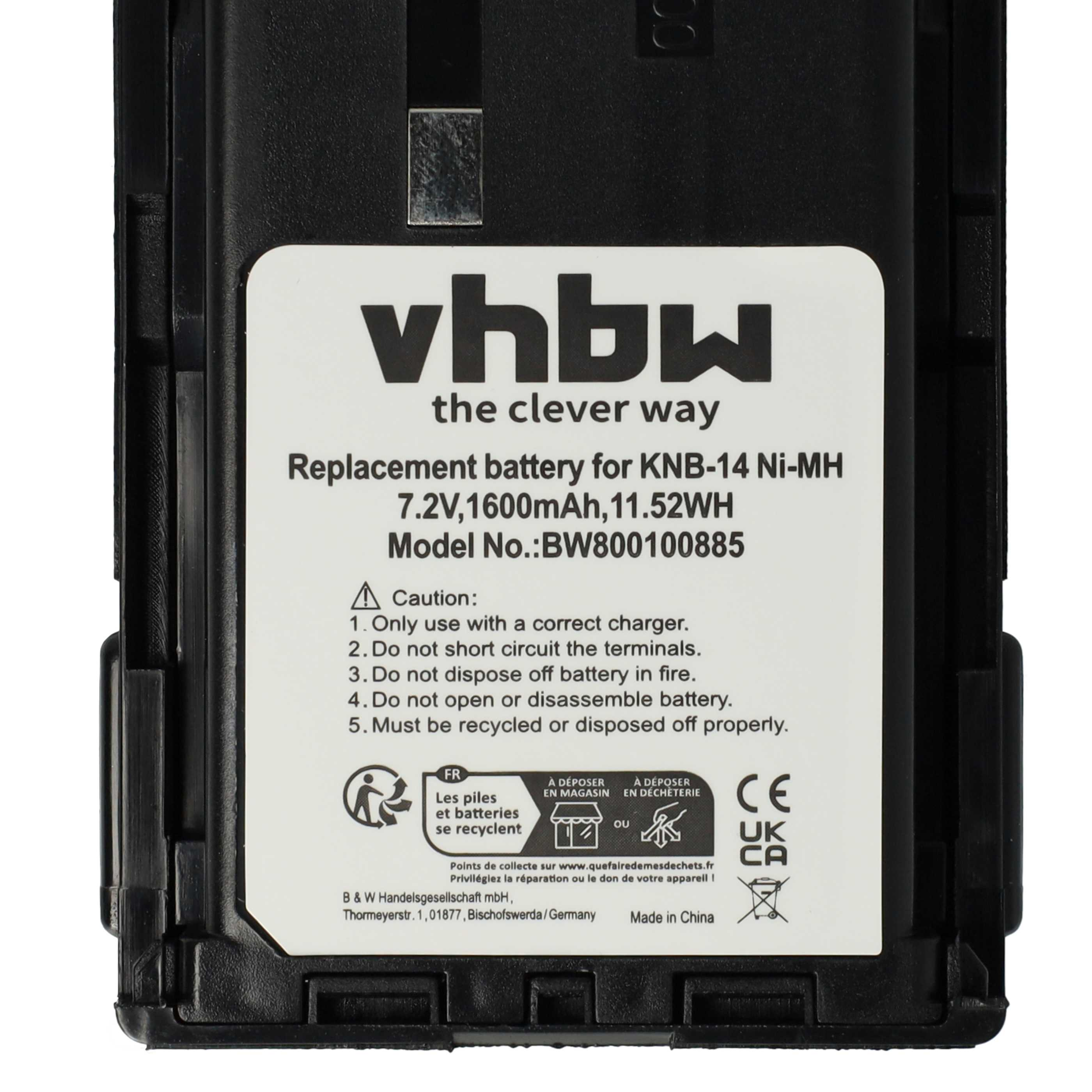 Schwarzer Akku mit weißem Etikett. Text enthält 'vhbw', 'Ersatzbatterie' und Recycling-Symbole.