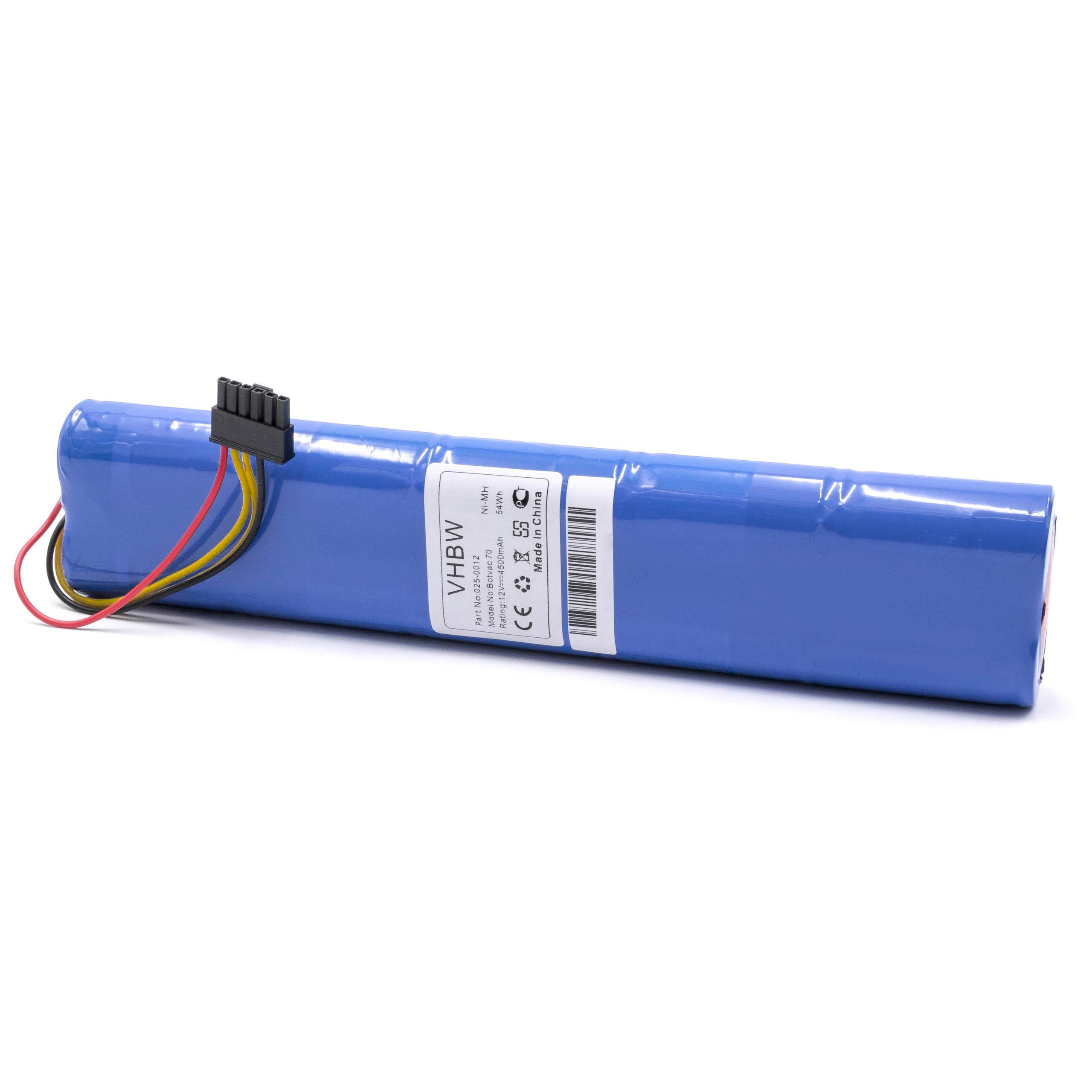 Ein blauer zylindrischer Akku mit schwarzem Stecker und Kabeln. Auf der Seite befindet sich ein Etikett mit Text.