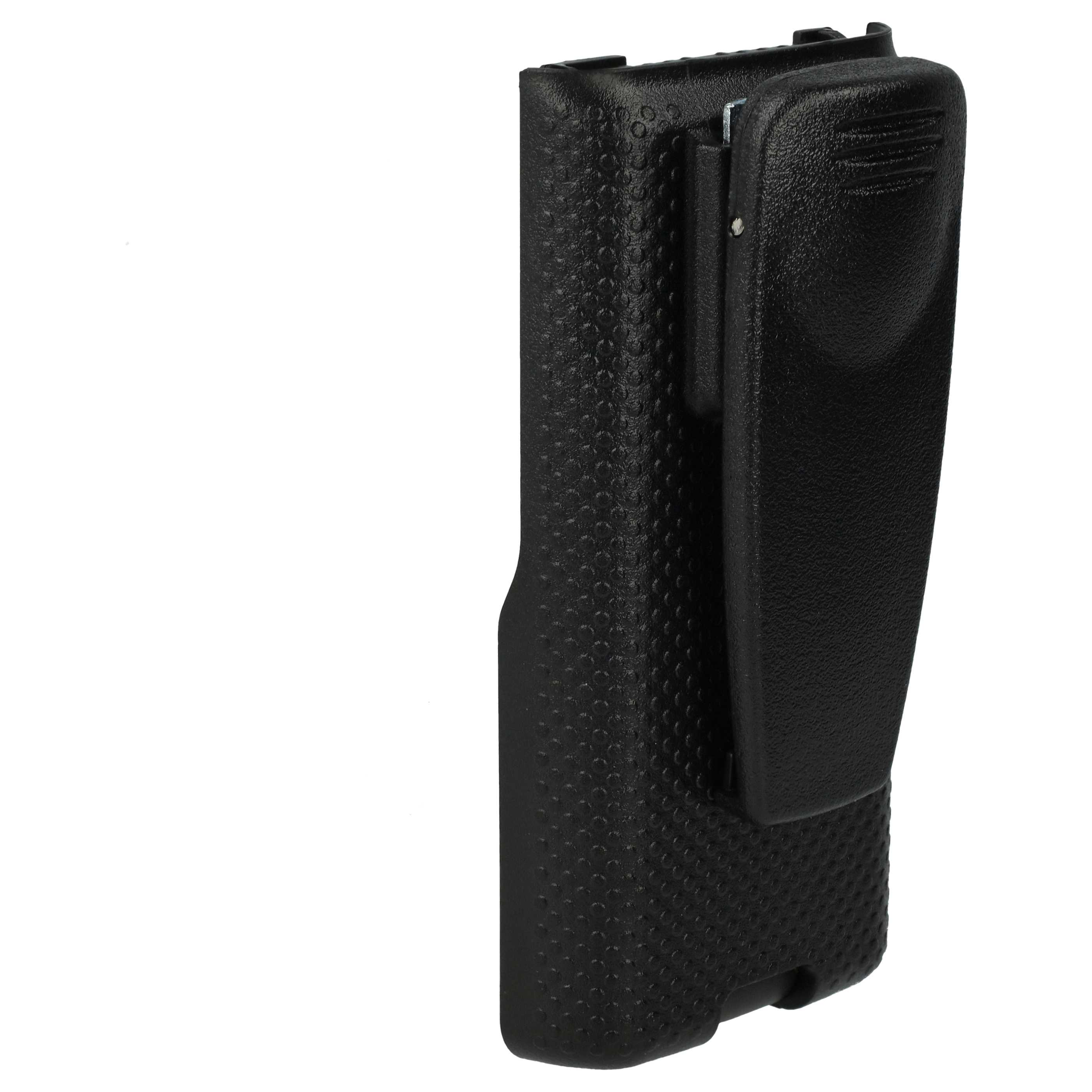 Schwarze, strukturierte Kunststoffholster. Es hat einen Clipverschluss. Der Hintergrund ist weiß.