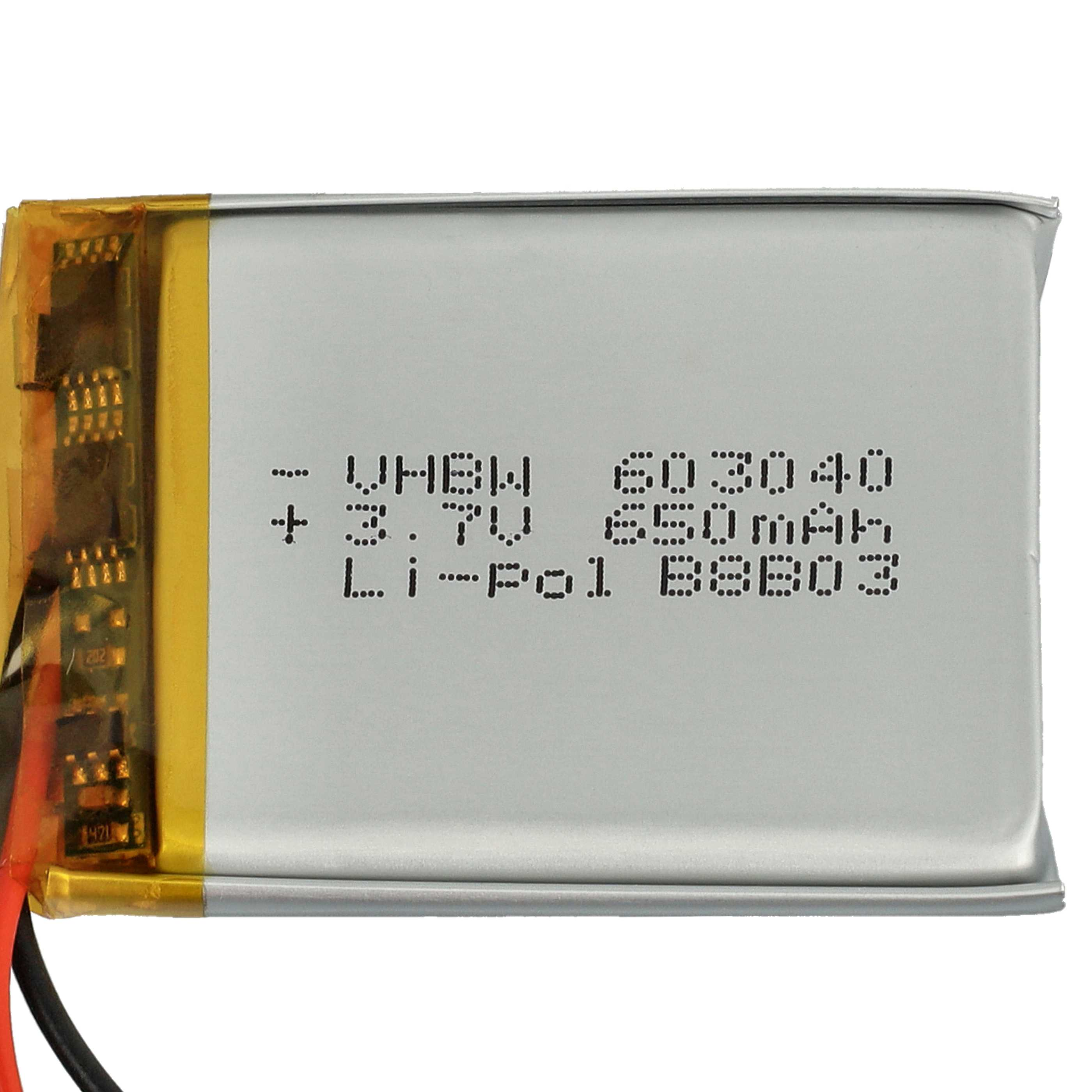 Ein rechteckiger Akku mit Text: 3,7V 250mAh. Er hat goldene und schwarze Kabel.