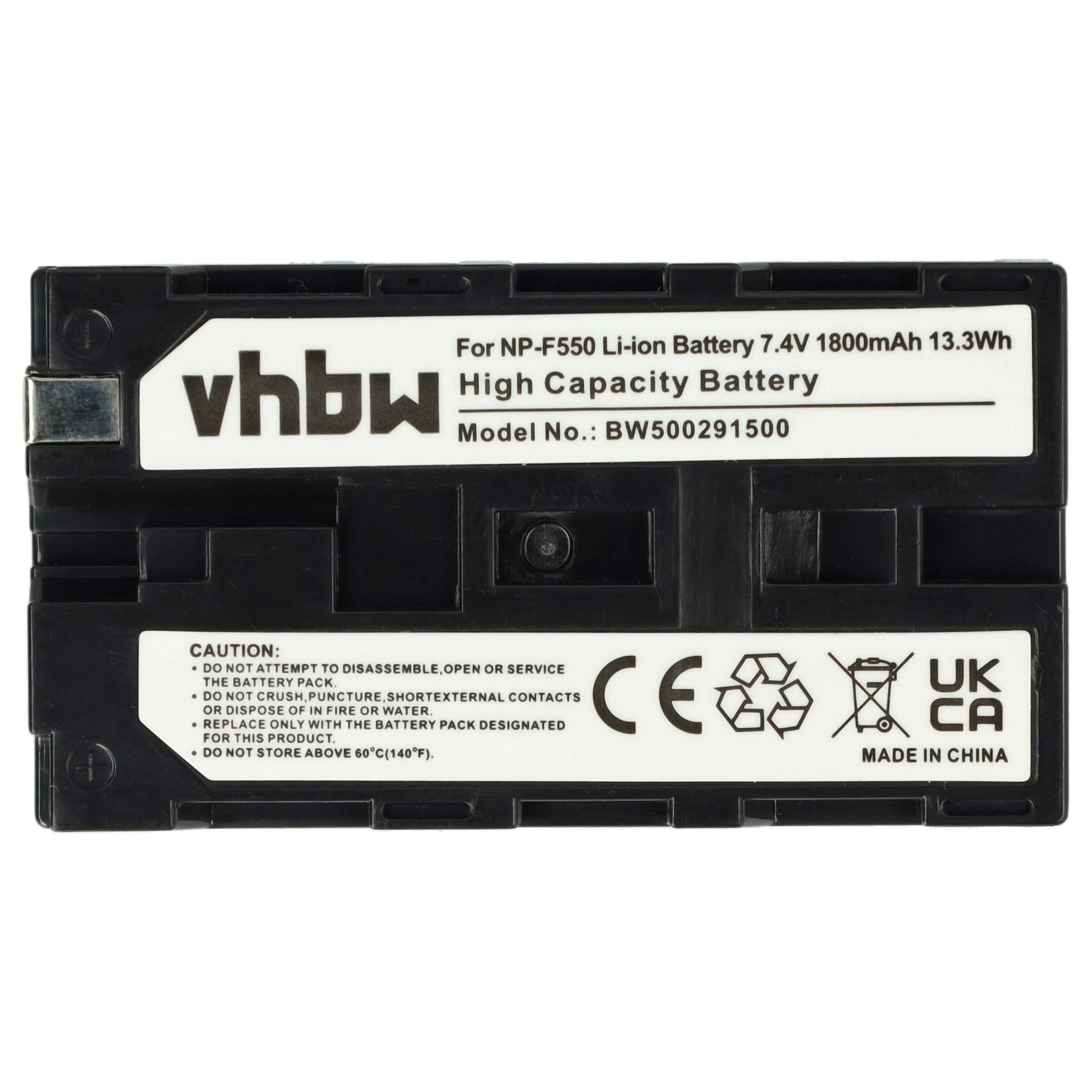 Ein schwarzer Akku mit weißem Text. Es steht 'vhbw', 'High Capacity Battery' und 'Made in China'.