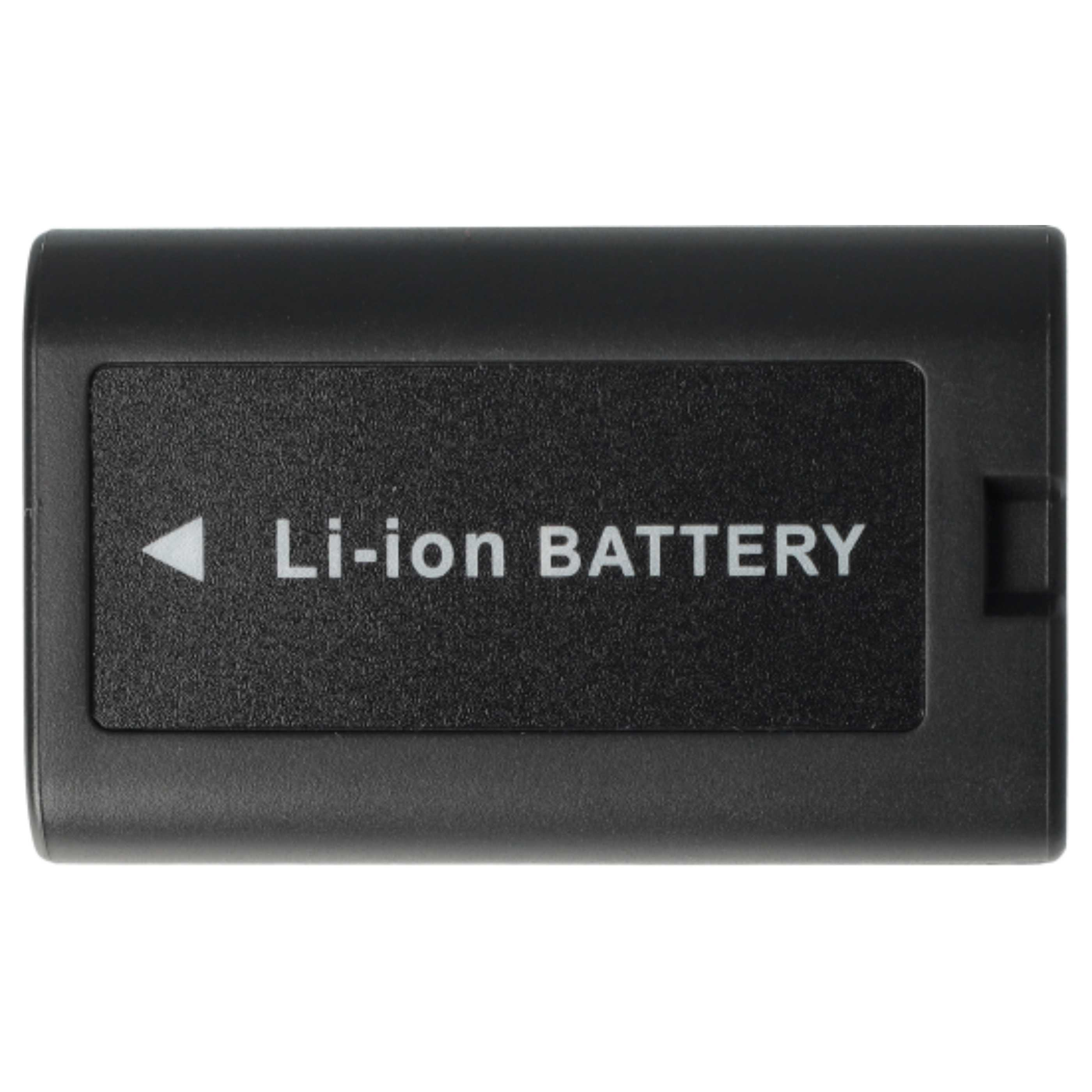 Ein schwarzer Li-Ionen-Akku, rechteckig, mit weißem Text auf der Vorderseite, liest sich "Li-ion BATTERY".