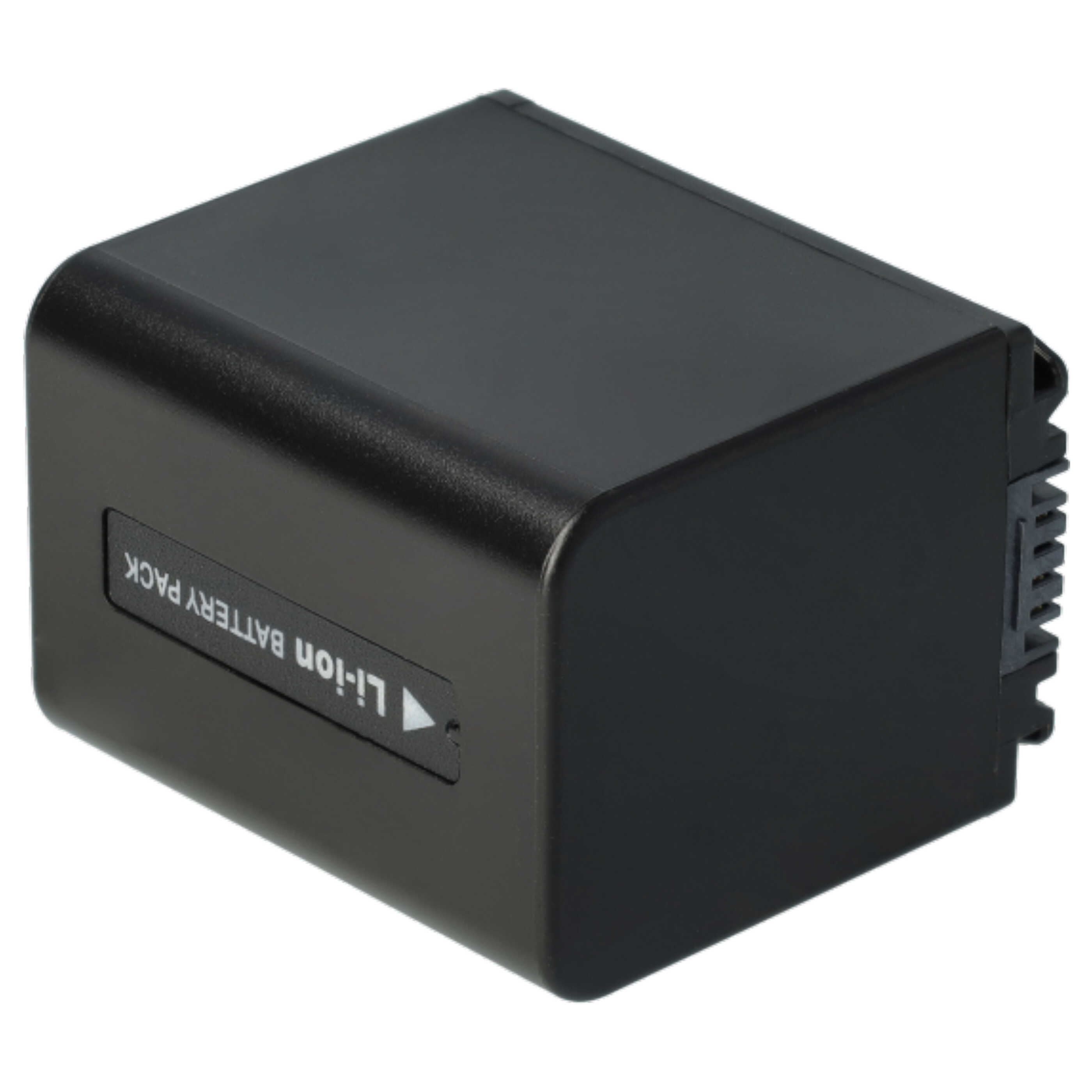 Ein schwarzes Li-Ion-Akkupack. Es hat ein Etikett mit der Aufschrift 'Li-Ion Battery Pack'. Es ist auf weißem Hintergrund.