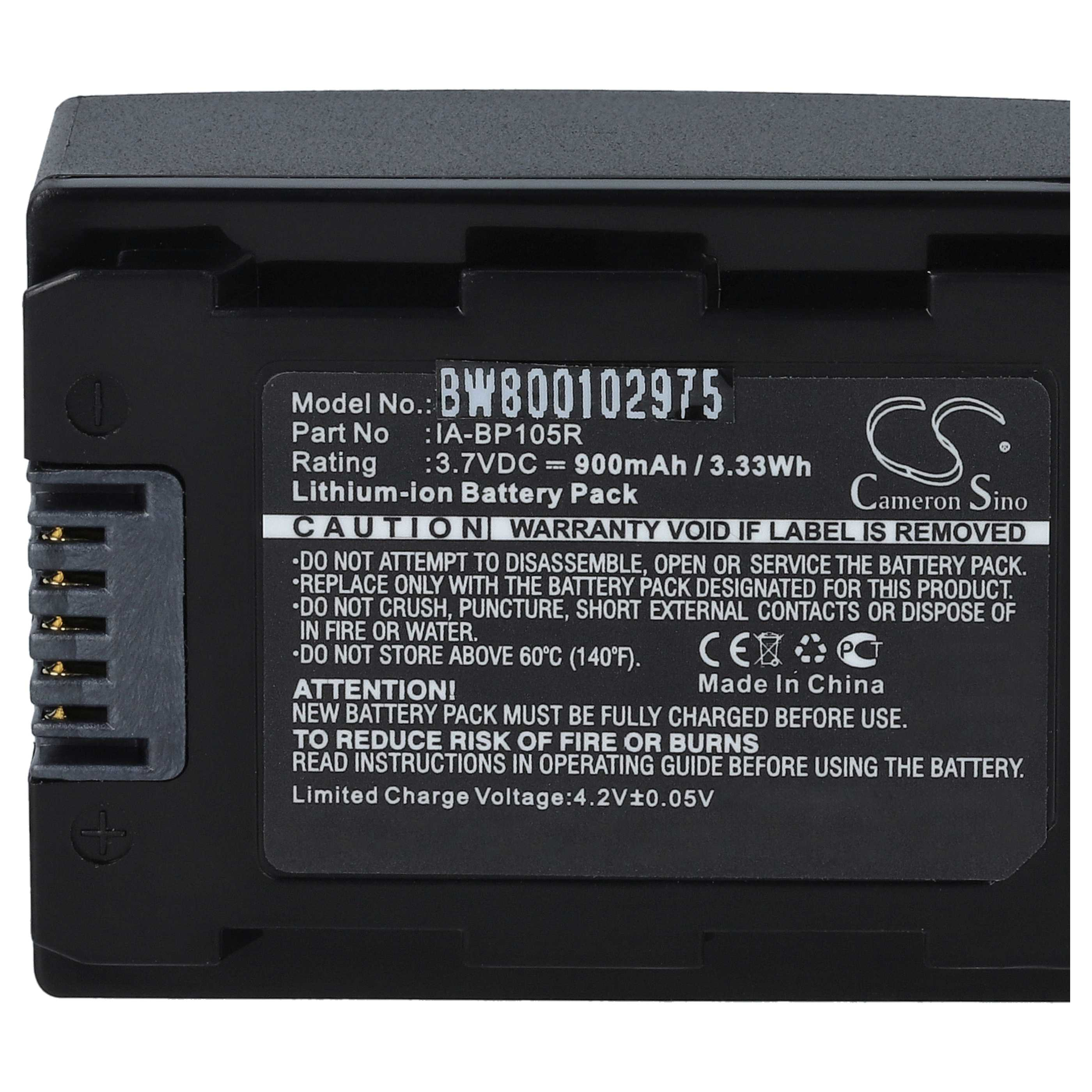 Schwarzer Akku mit weißem Text. Details umfassen Modell, Teilenummer, Bewertung und Warnhinweise. Hergestellt in China.