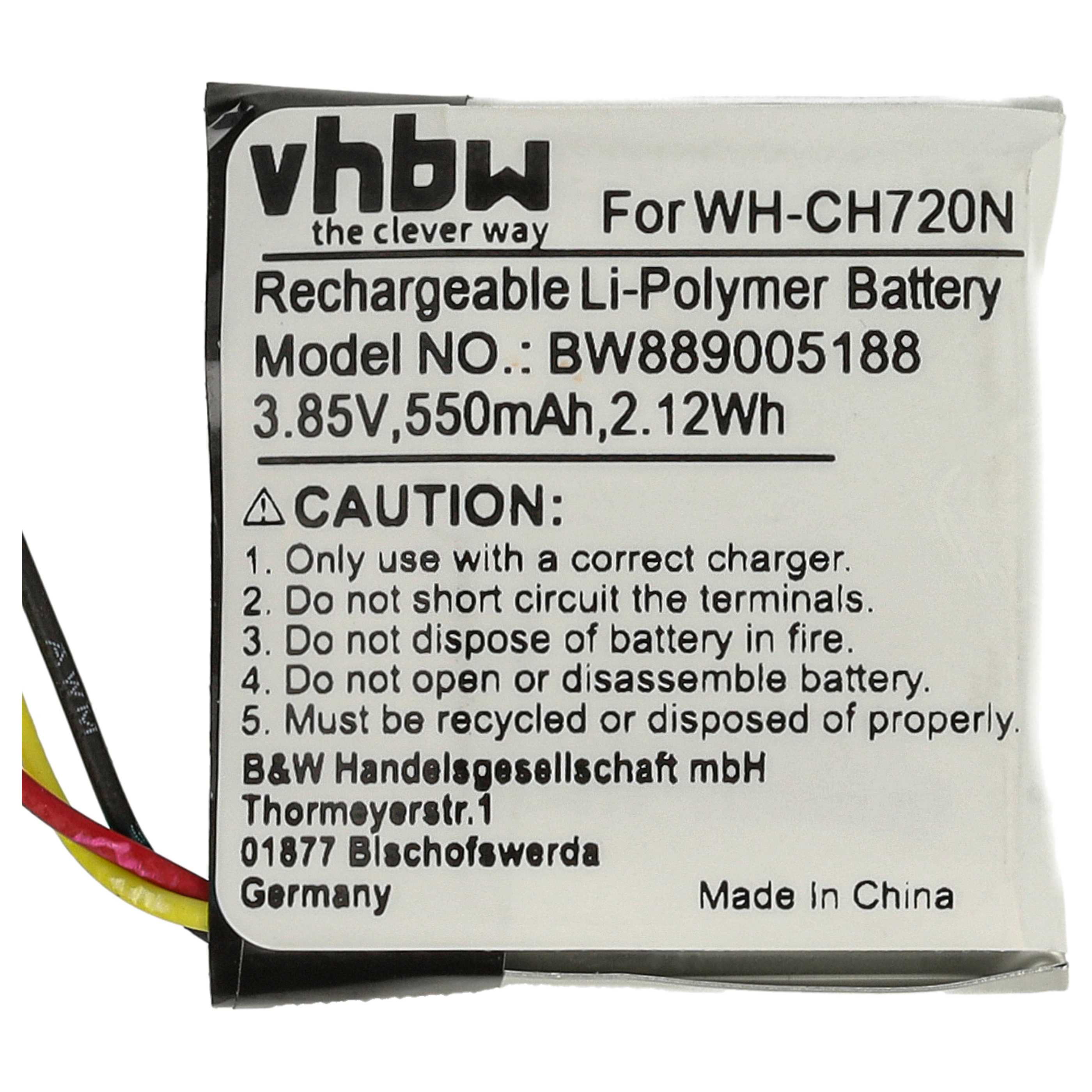 Ein weißes Batterielabel mit schwarzem Text. Es lautet 'Rechargeable Li-Polymer Battery' mit Warnungen und Spezifikationen.
