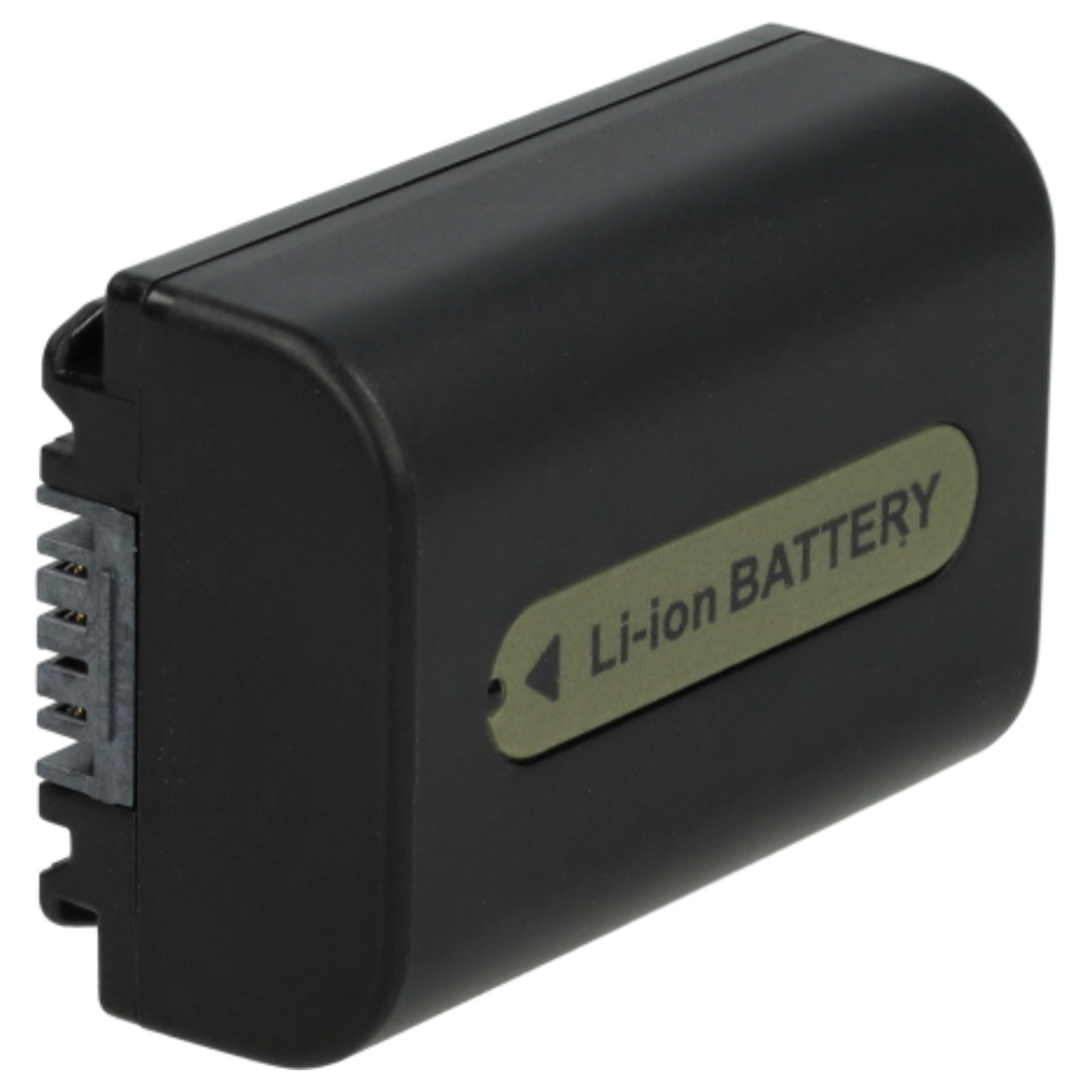 Schwarzer Li-Ionen-Akku mit grünem Etikett mit der Aufschrift 'Li-ion BATTERY'.