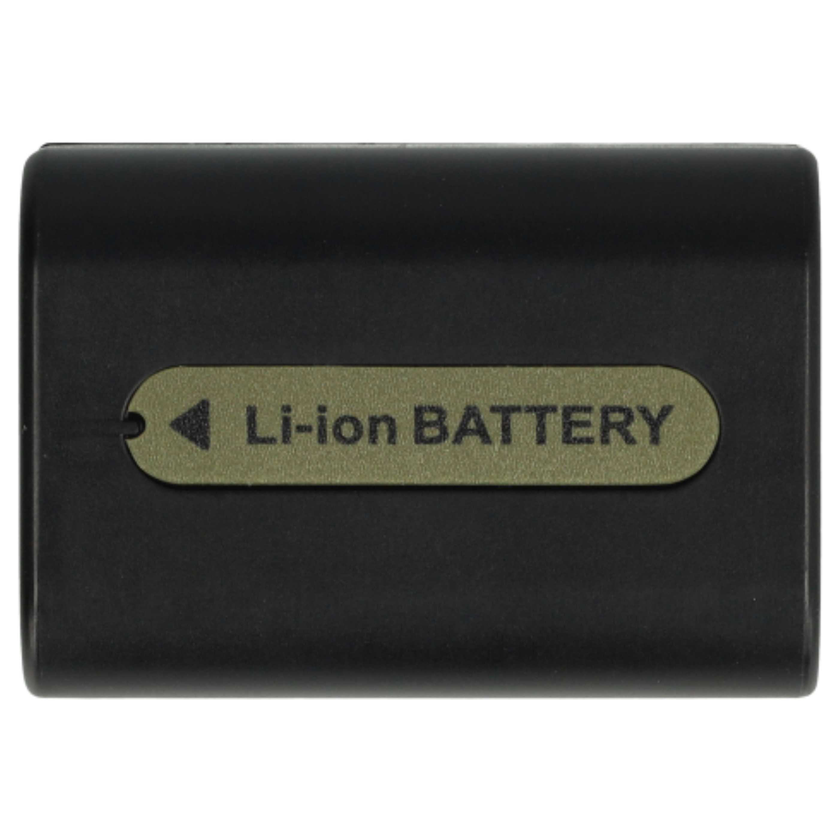 Ein schwarzer Li-Ionen-Akku mit grünem Etikett. Das Etikett lautet 'Li-ion BATTERY' mit einem Pfeilsymbol.
