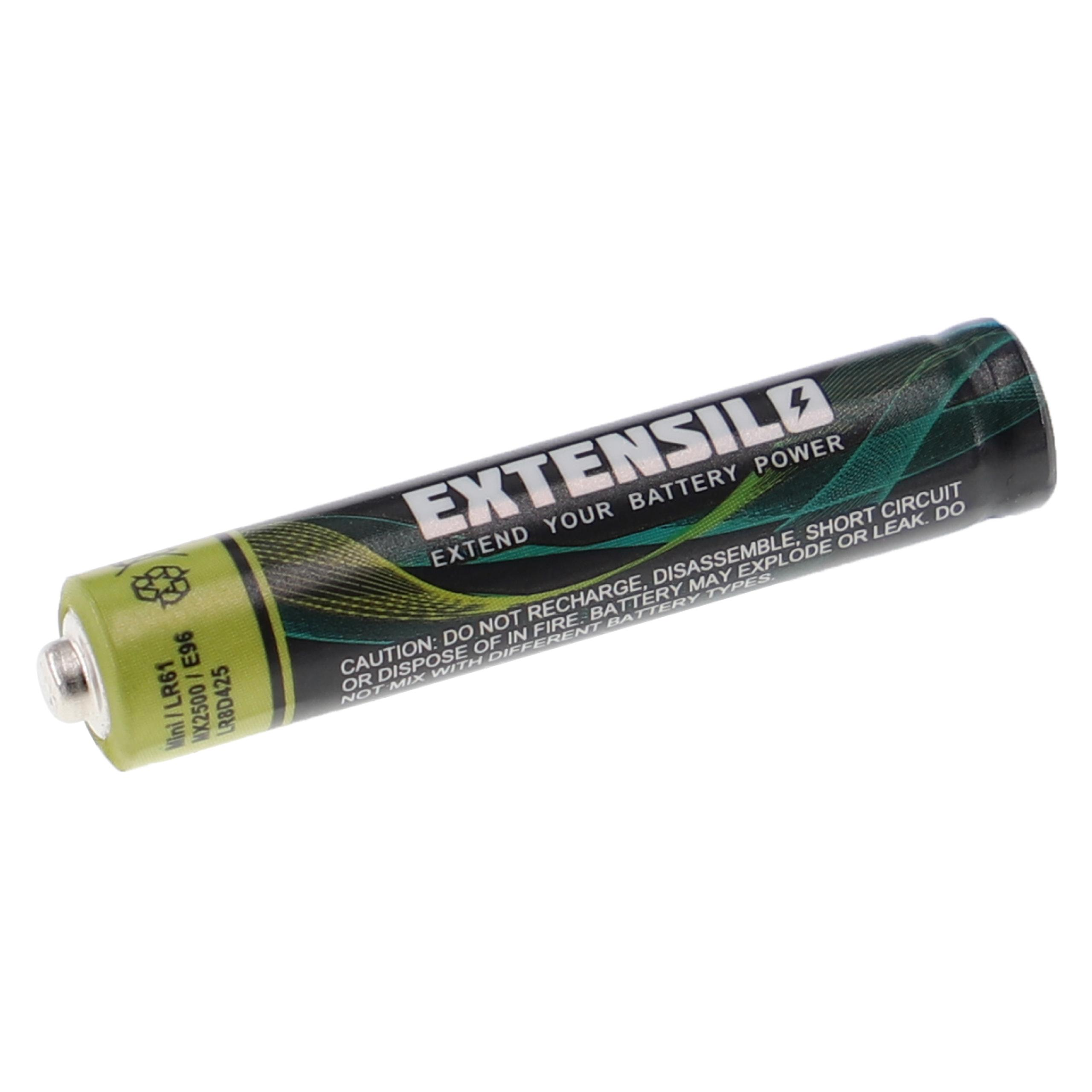 Eine zylindrische Batterie mit dem Markennamen EXTENSILO. Es hat ein grünes und schwarzes Farbschema mit weißem Text.
