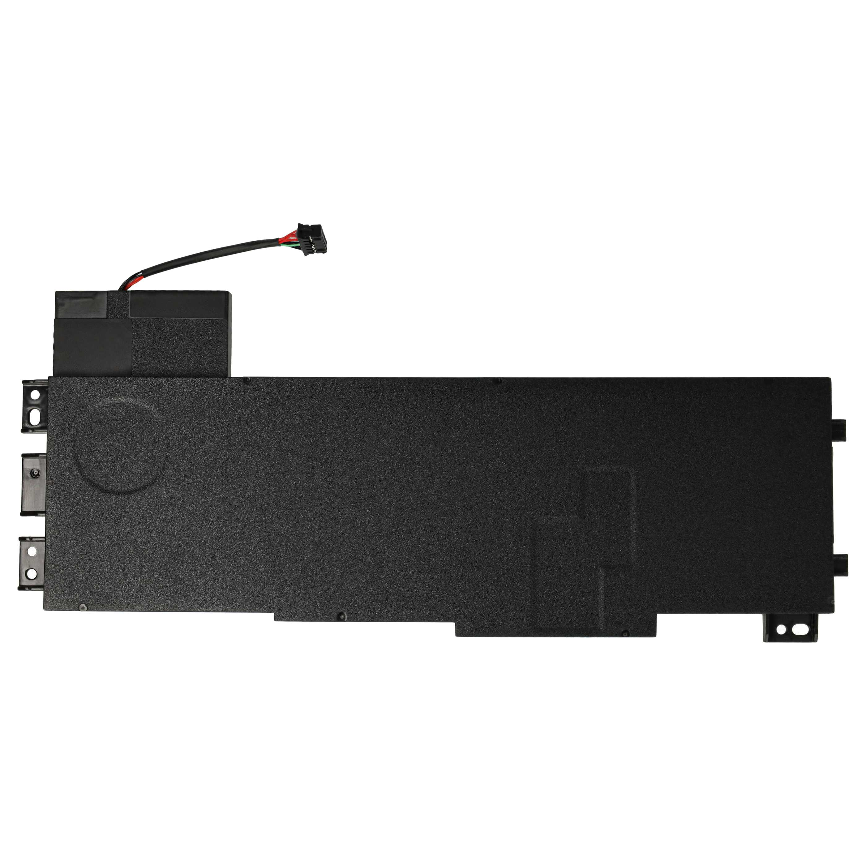 Eine schwarze elektronische Komponente mit Stromanschluss und mehreren Befestigungspunkten auf weißem Hintergrund.