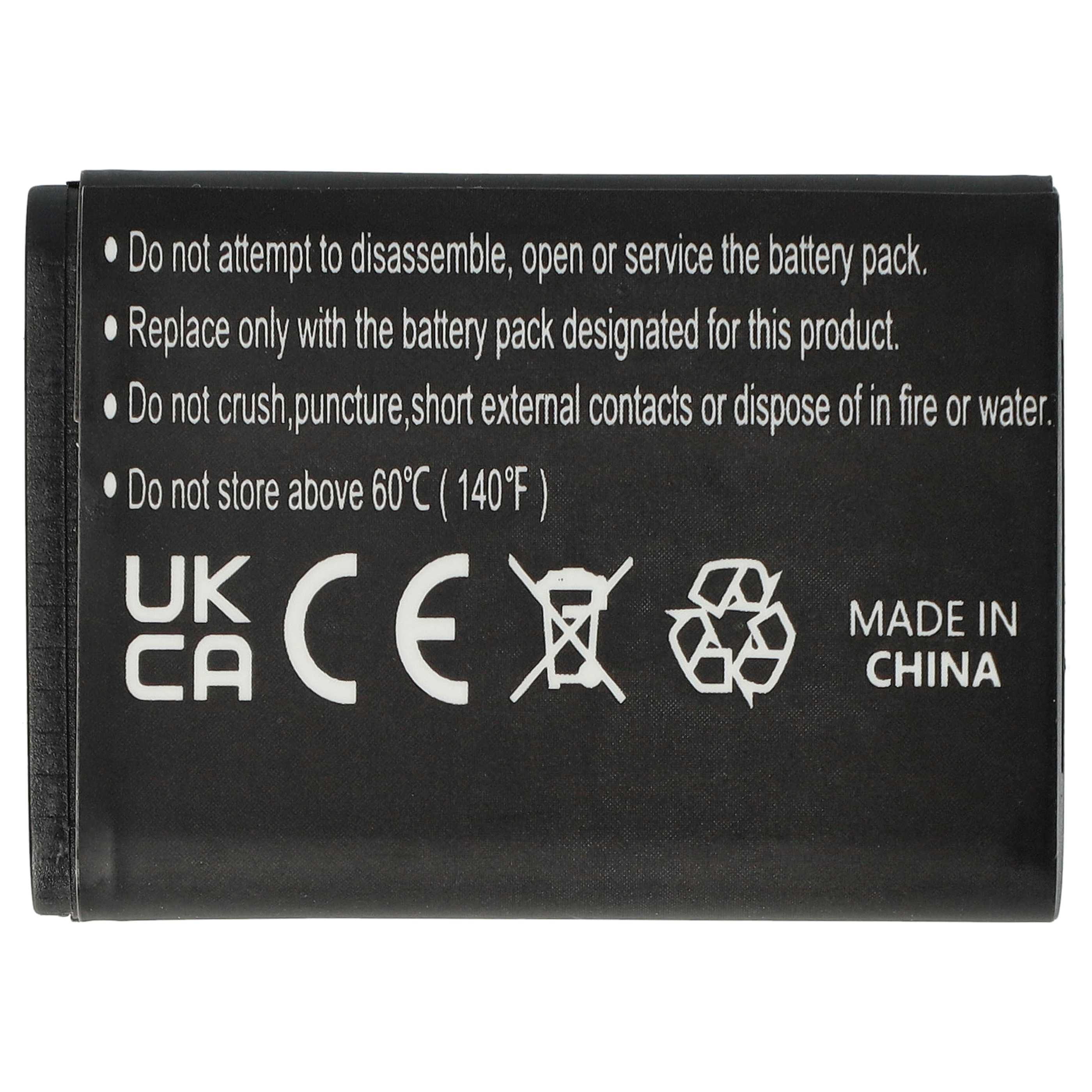 Schwarzes Akkupack mit Warnhinweisen und Symbolen. Texte umfassen: Nicht zerlegen, UKCA, CE und Made in China.