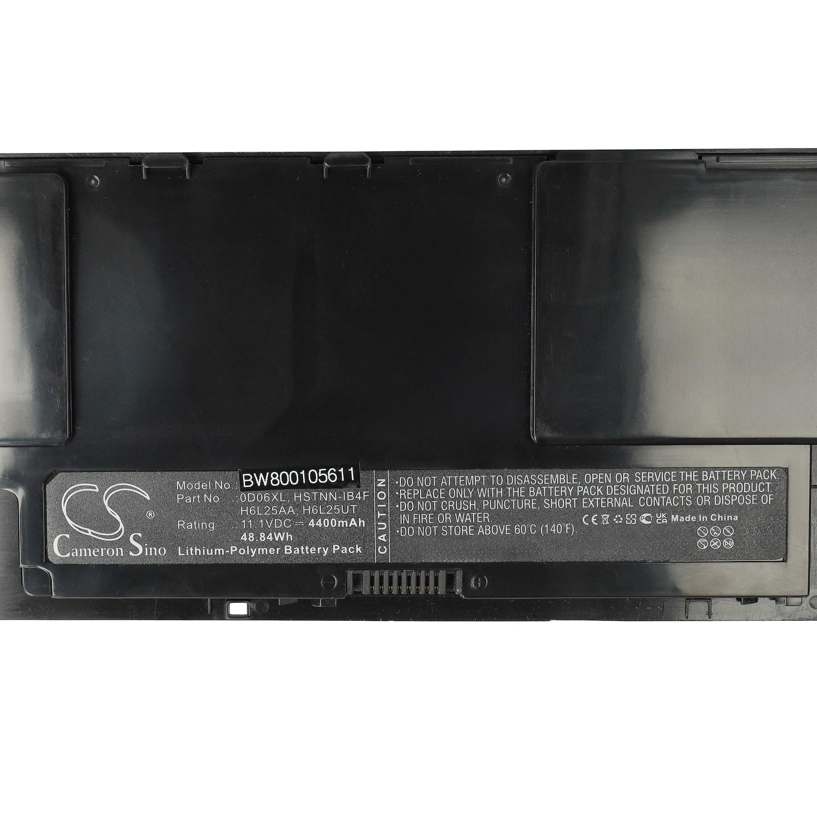 Schwarzer Laptop-Akku mit Text. Markenname ist Cameron Sino. Info: Modell-Nr. BW800105611, 11,1 VDC, 4400 mAh.