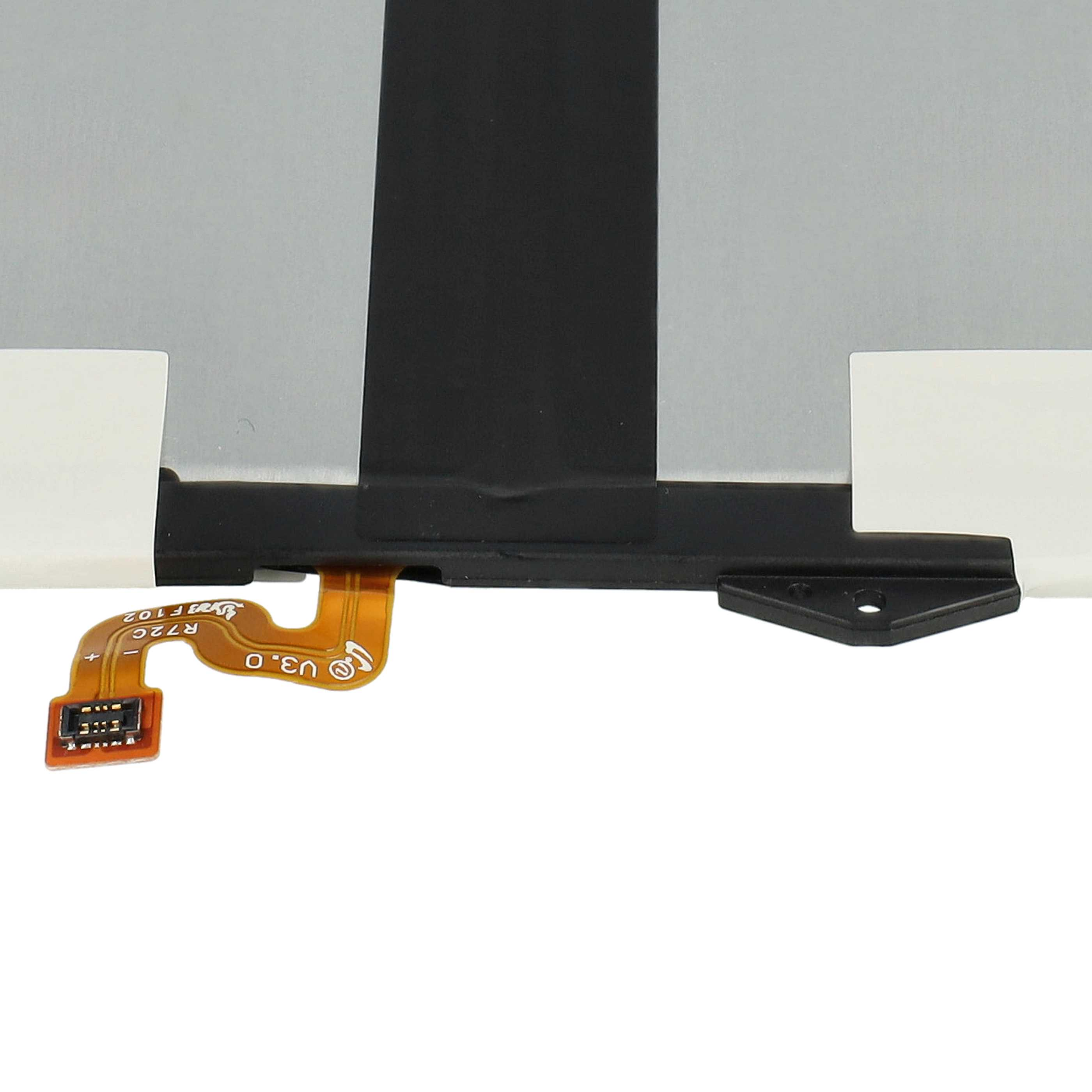 Eine Bildschirmkomponente mit einem schwarzen Band, einem braunen Flexkabel und einem schwarzen Kunststoffteil auf weißem Grund.