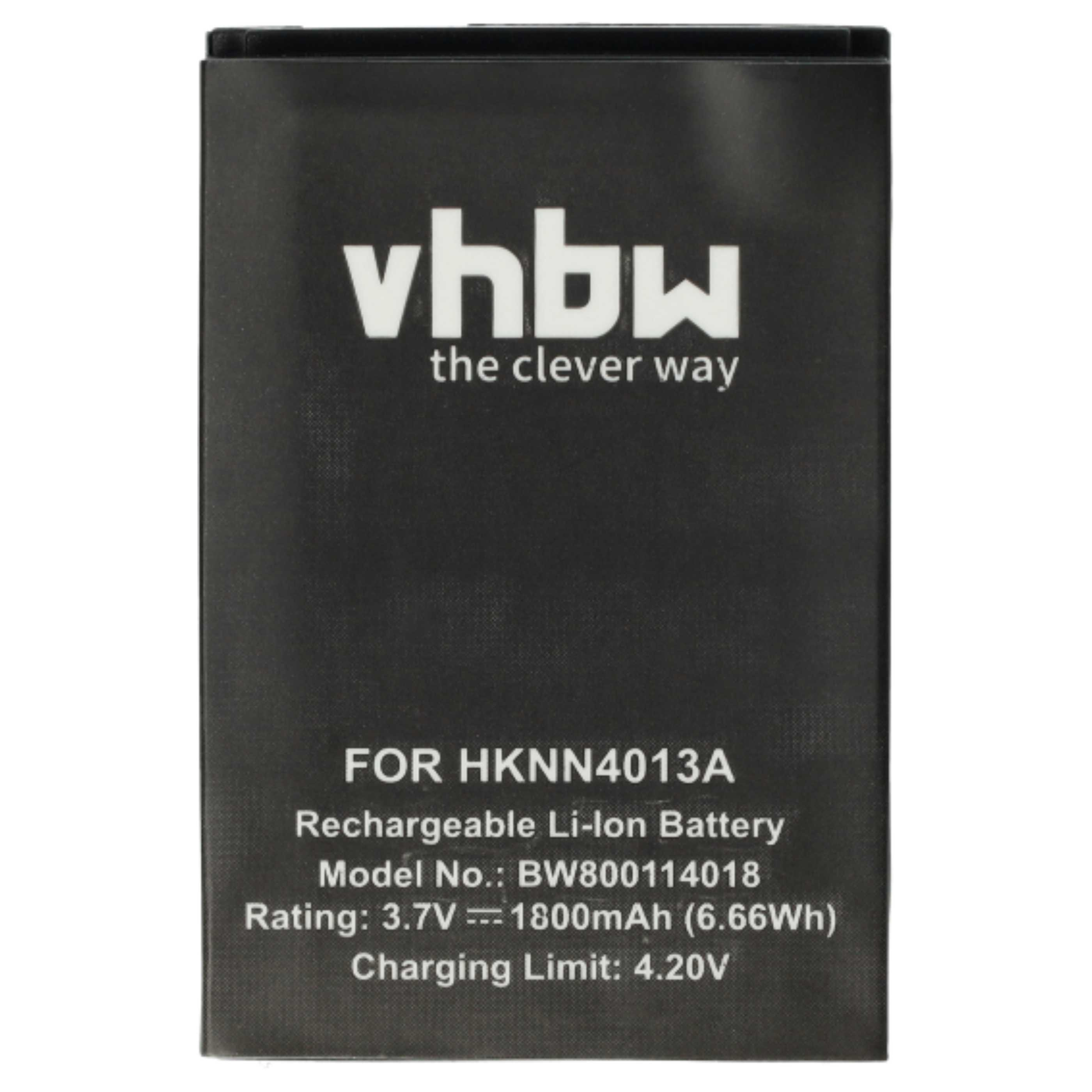 Ein schwarzer rechteckiger Akku mit weißem Text. Die Marke ist vhbw. Es ist für HKNN4013A und ein wiederaufladbarer Li-Ionen-Akku.
