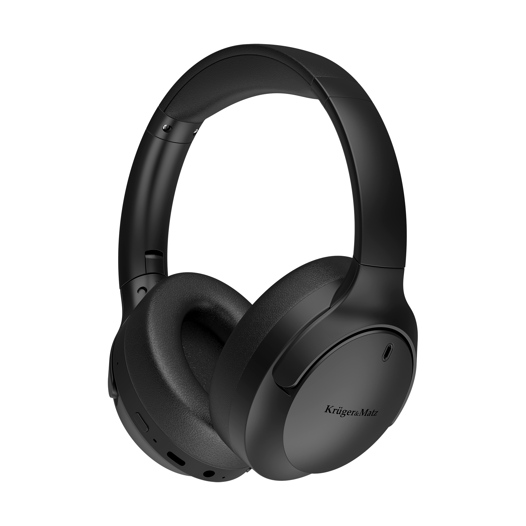 Czarny bezprzewodowy zestaw słuchawkowy. Nausznik ma owalny kształt z logo z boku. Pałąk jest wyściełany i regulowany.