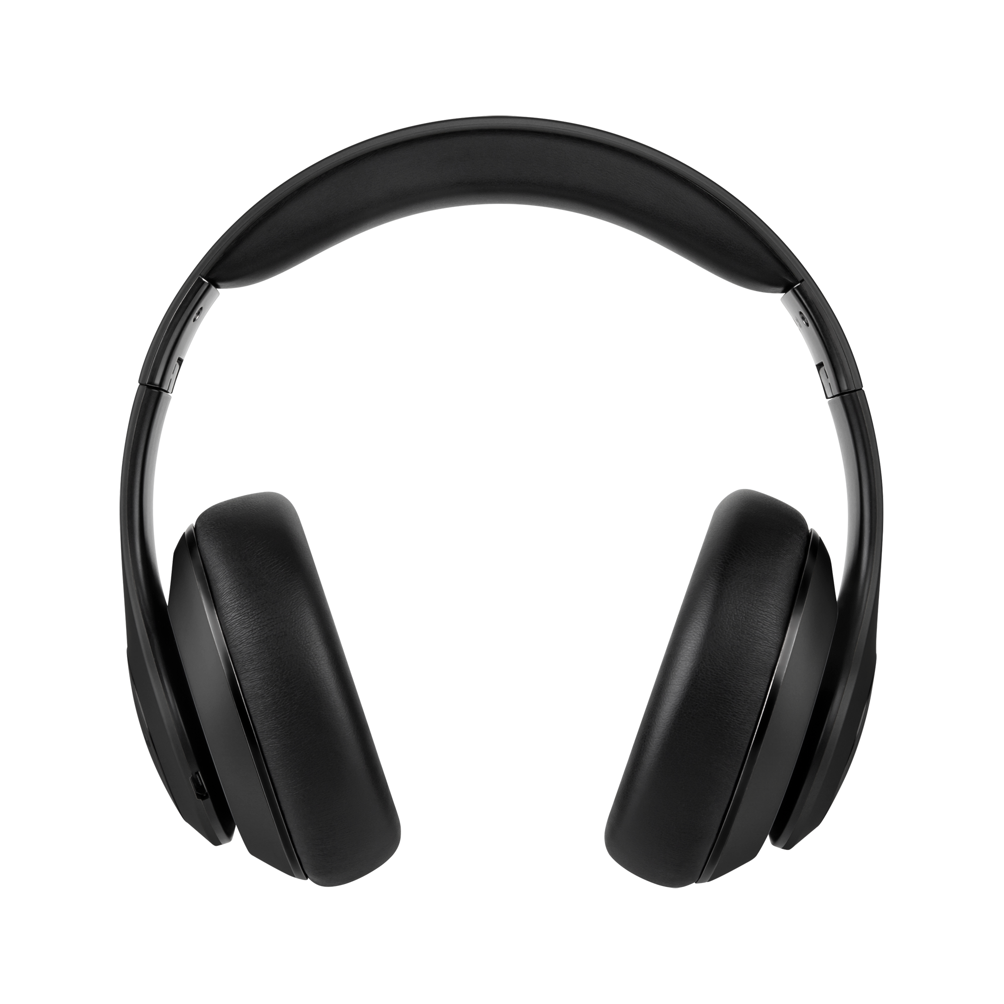 Czarne słuchawki nauszne na szaro-białym tle. Słuchawki są wyśrodkowane.