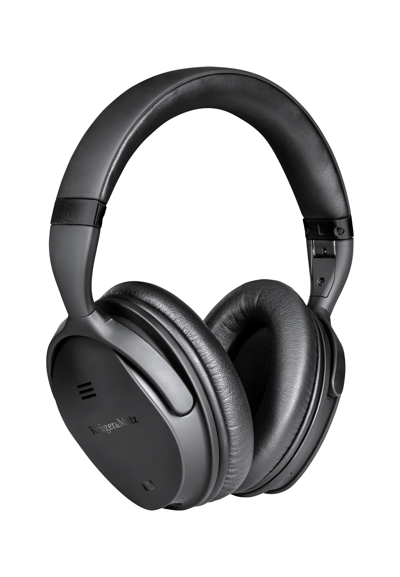 Czarne słuchawki nauszne z wyściełanymi nausznikami i pałąkiem. Nazwa marki jest widoczna na lewym nauszniku.