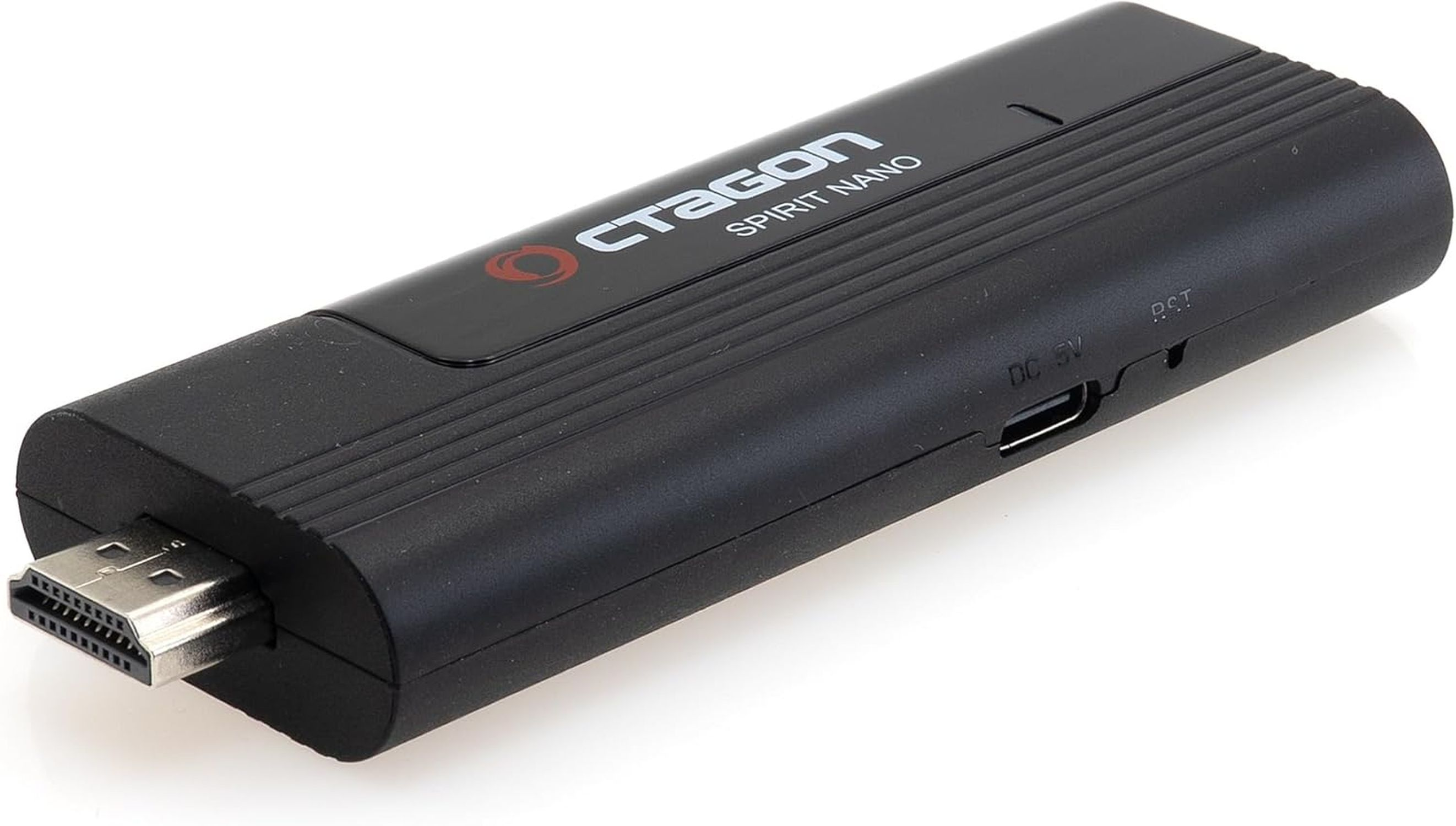 Schwarzes CTagon Spirit Nano-Gerät. Es hat einen HDMI-Anschluss, einen DC 5V-Anschluss und eine Reset-Taste.