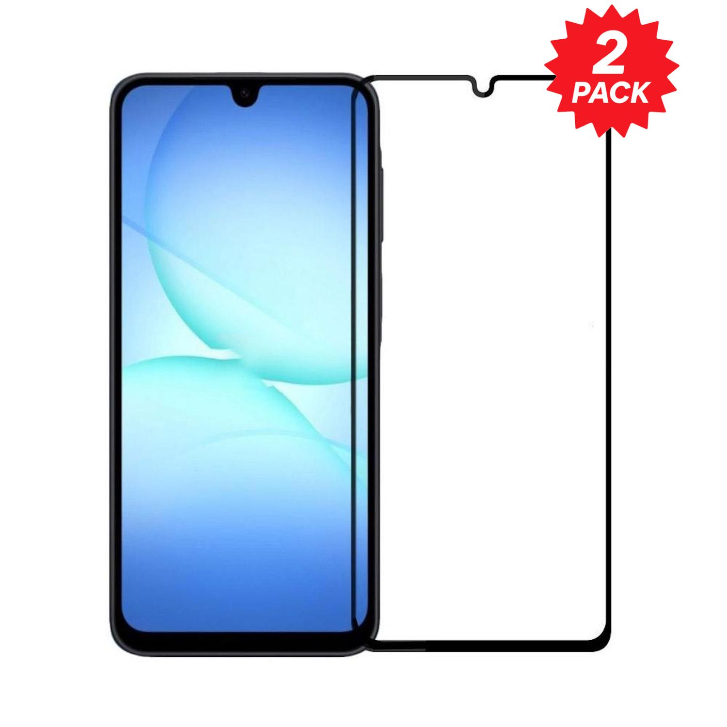 Zwei Displayschutzfolien für Telefone. Eine zeigt einen Telefonbildschirm, die andere ist eine klare Schutzfolie.