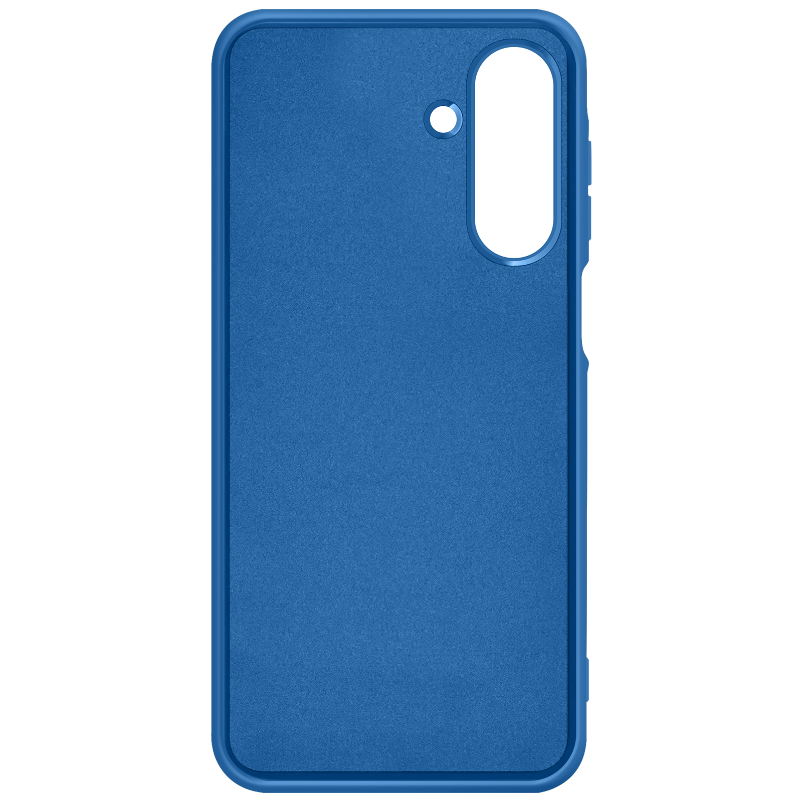 Une coque de téléphone bleue avec des découpes pour l'appareil photo et les boutons. La coque est de couleur unie et a une finition mate.