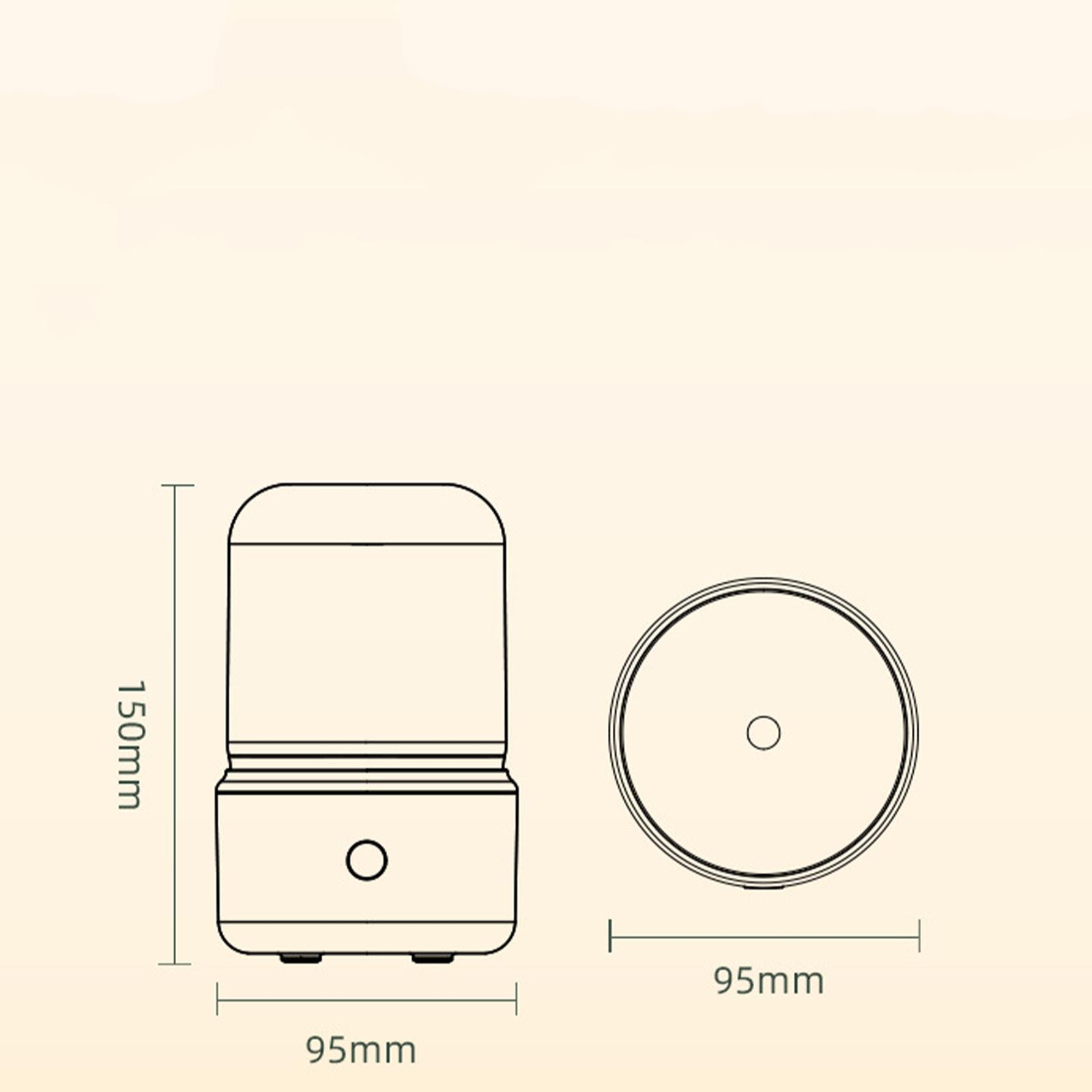 Diagramm eines zylindrischen Objekts, 150 mm hoch und 95 mm breit, mit Draufsicht und Seitenansicht. Kreis und Maße sind dargestellt.