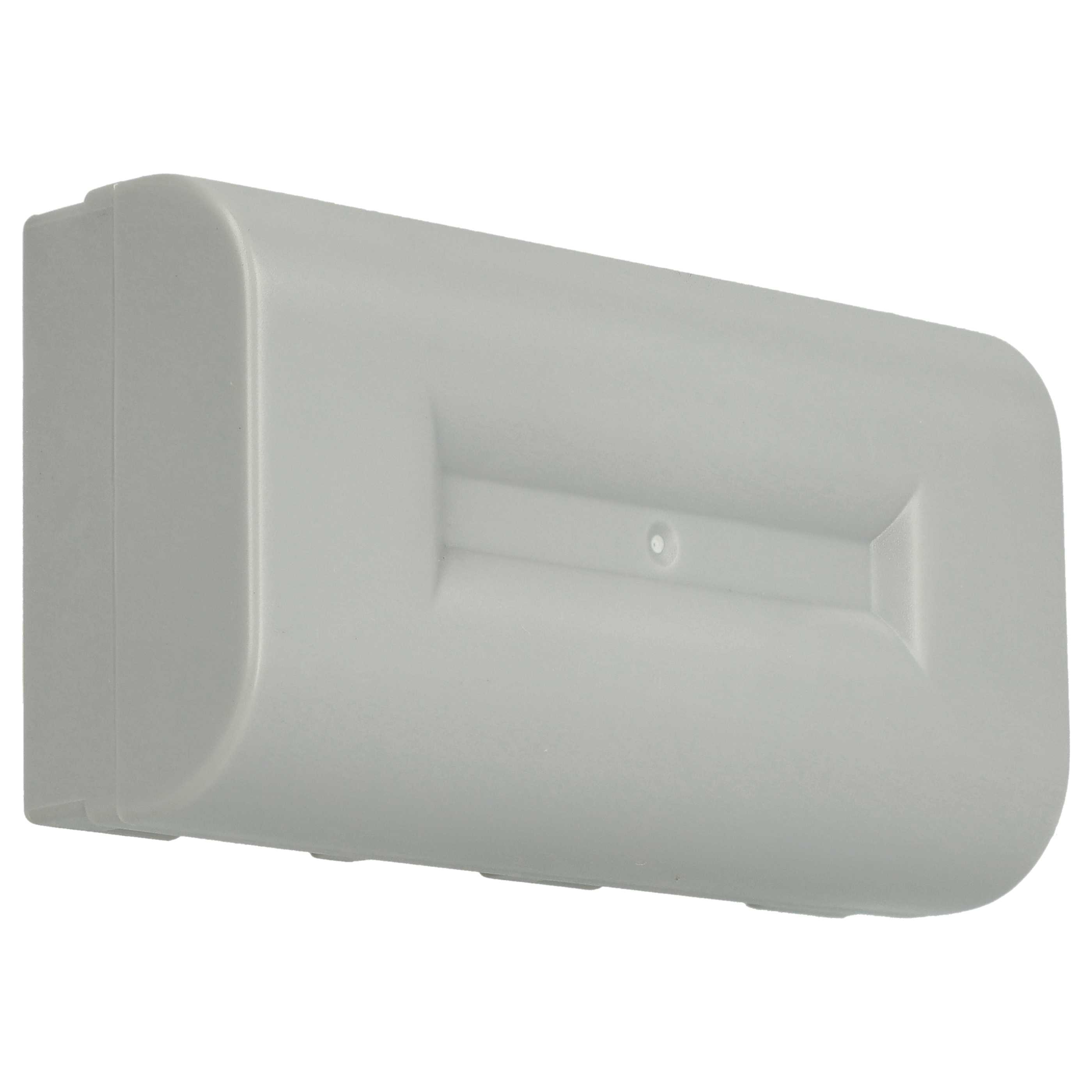 Eine graue Plastikbox mit abgerundeten Ecken, einer rechteckigen Vertiefung in der Mitte und einem kleinen kreisförmigen Loch.