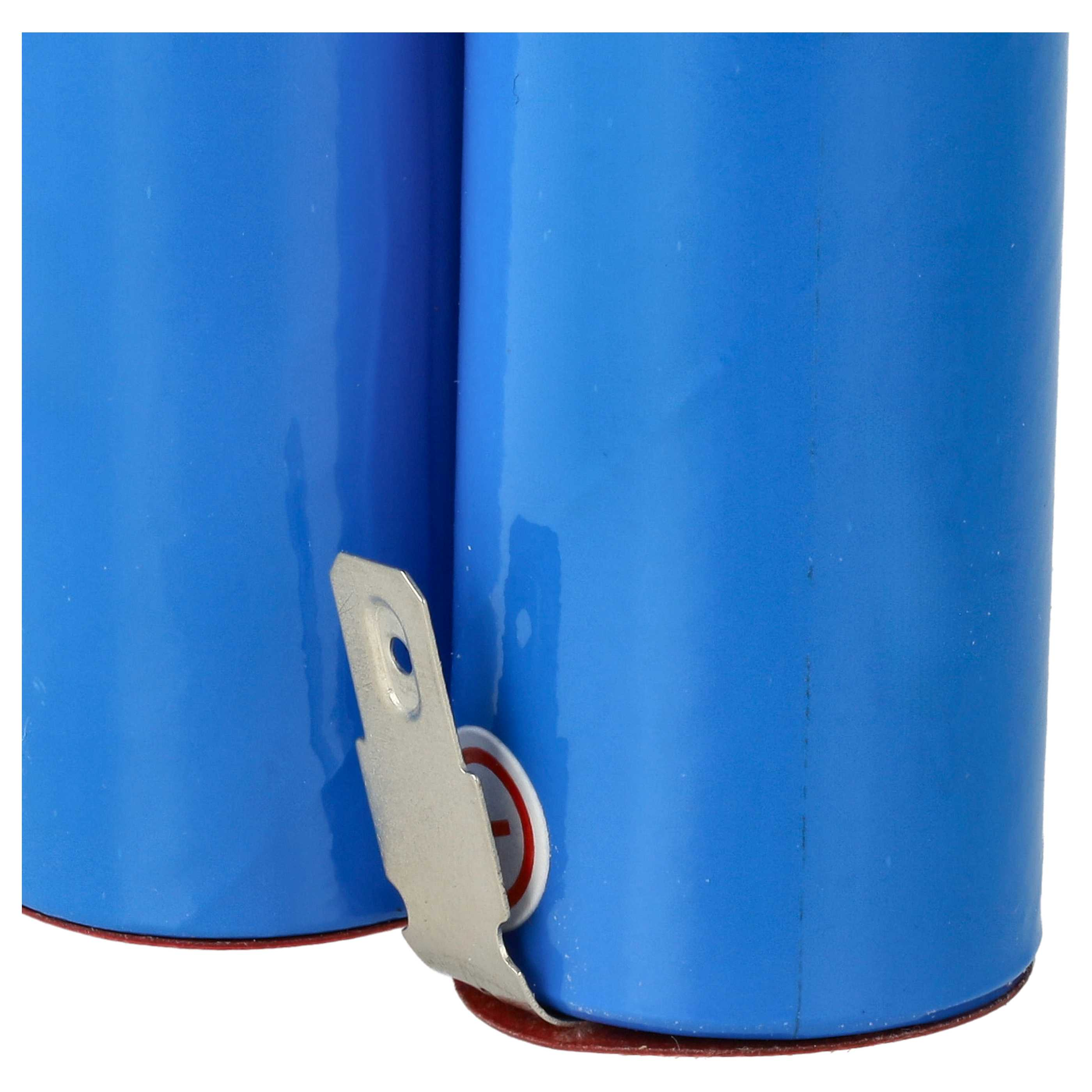Zwei blaue Zylinder mit Metallhalterung und einem roten und weißen Kreiselement. Weißer Hintergrund.