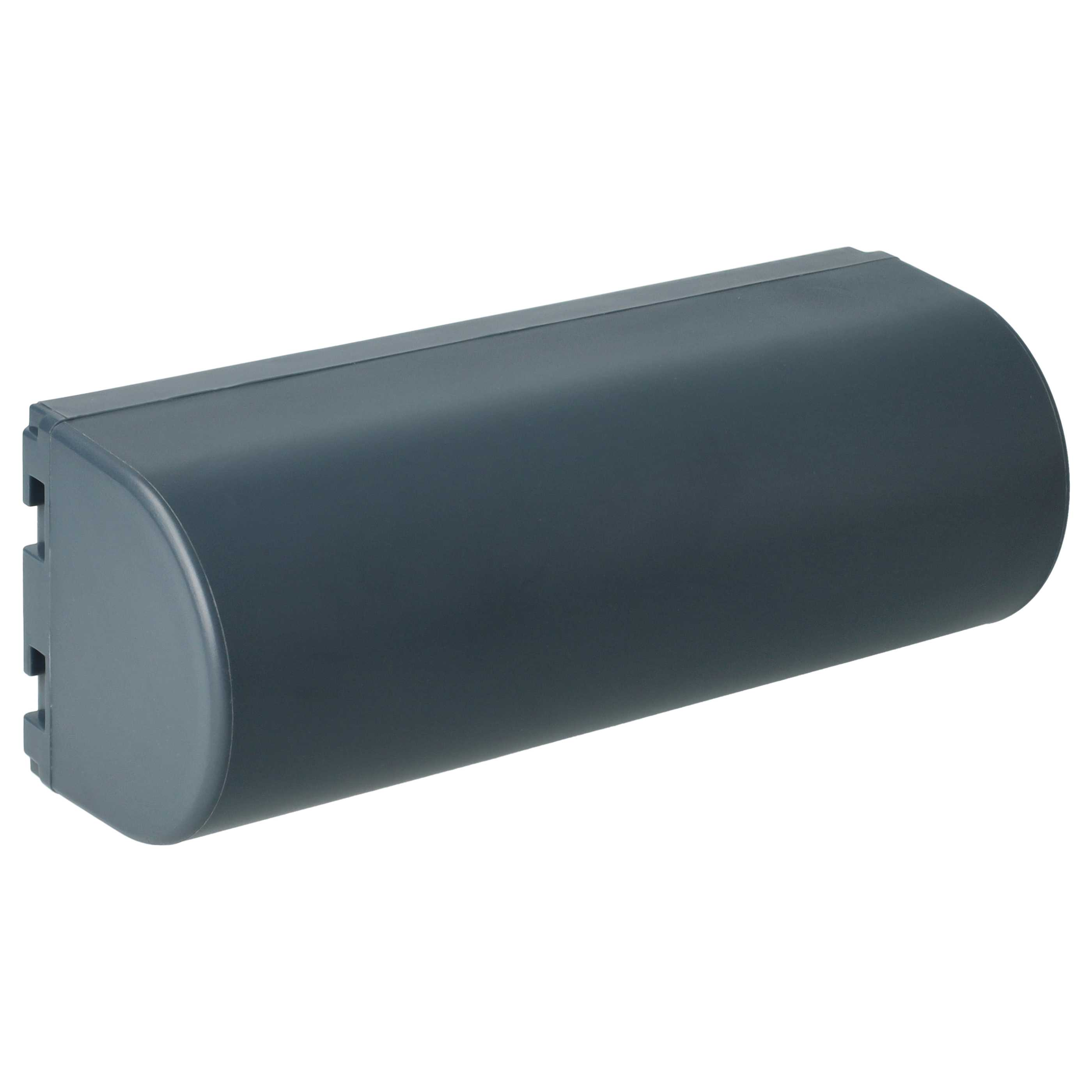 Eine graue Kunststoff-Batteriehülle. Die Hülle hat ein abgerundetes Ende und ein rechteckiges Ende mit einer kleinen Kerbe.