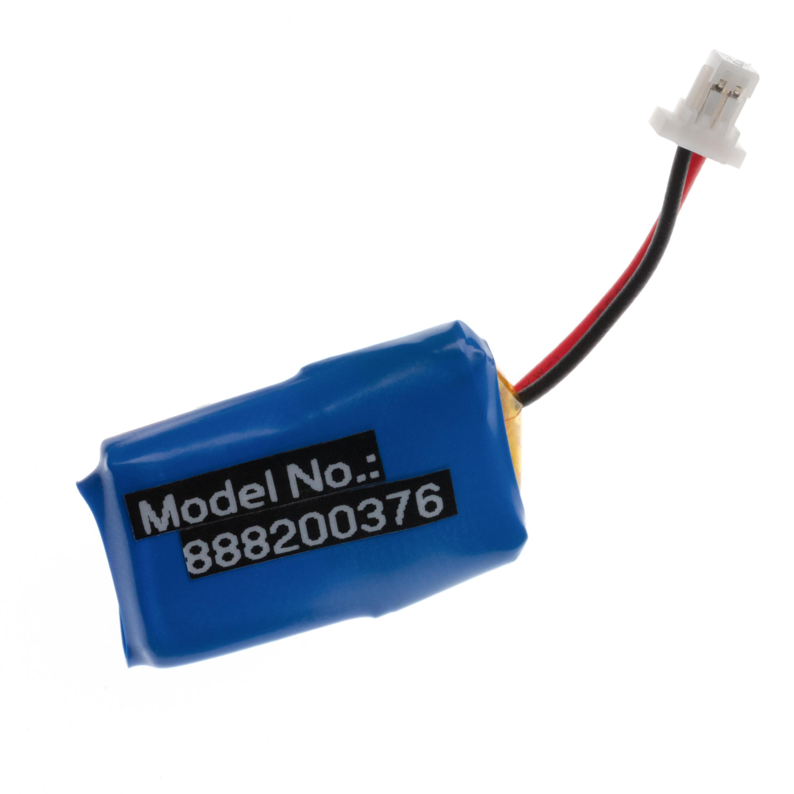 Ein blauer Akku mit schwarzem Etikett, Modellnummer 888200376. Er hat einen weißen Stecker und rot/schwarze Kabel.