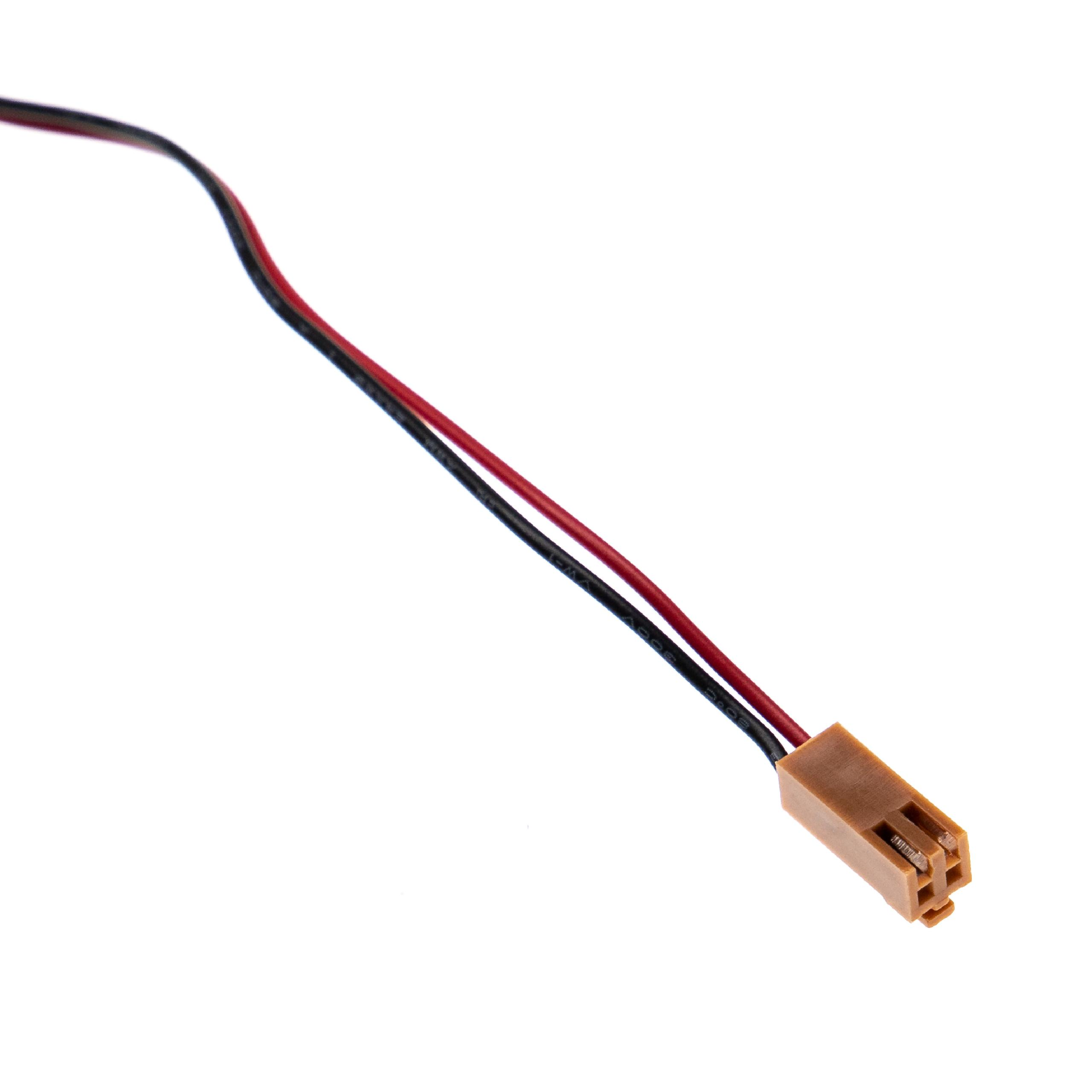 Das Bild zeigt einen braunen Stecker mit schwarzen und roten Drähten vor weißem Hintergrund.