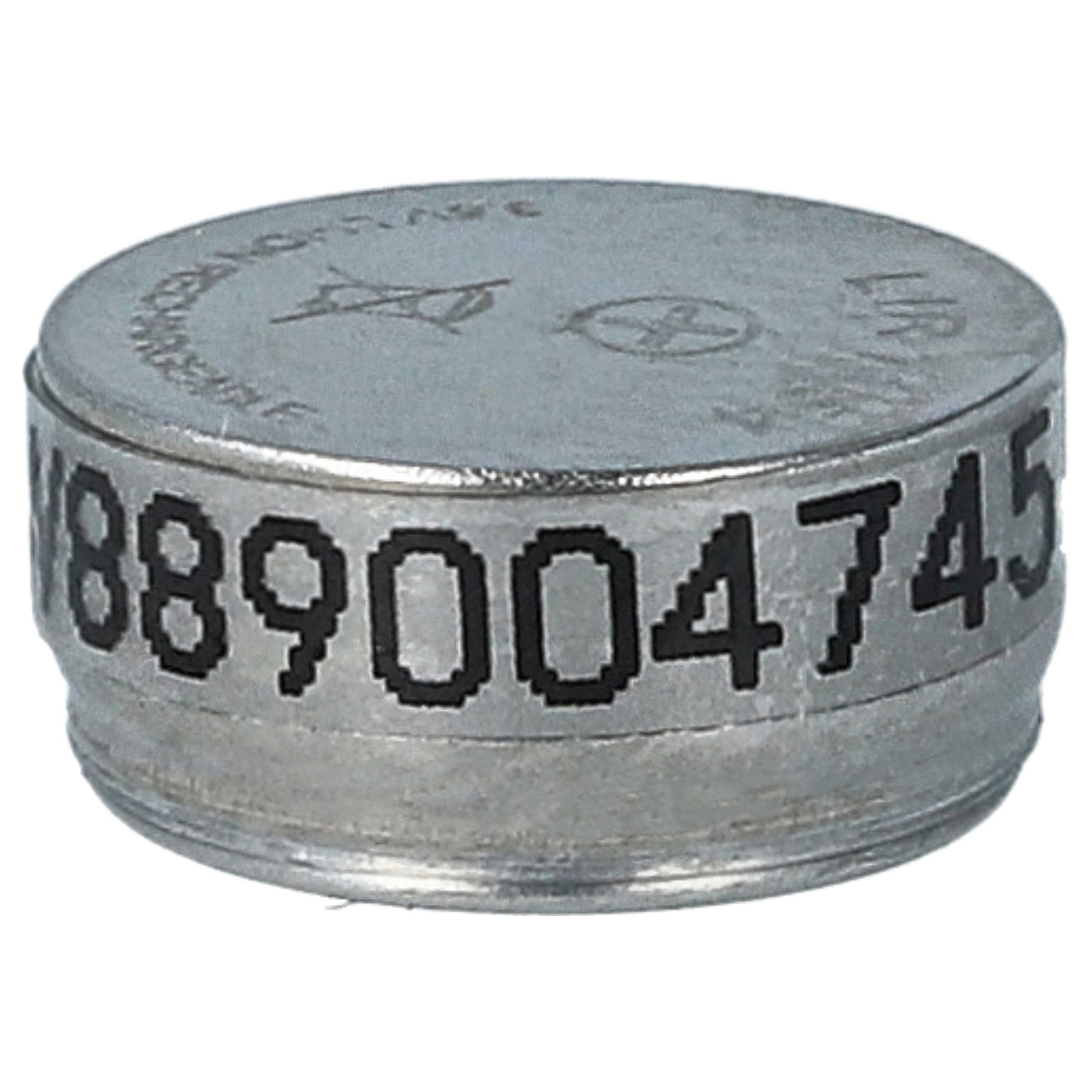 Ein silbernes, zylindrisches Batterieteil mit der schwarzen Nummer 889004745 an der Seite.