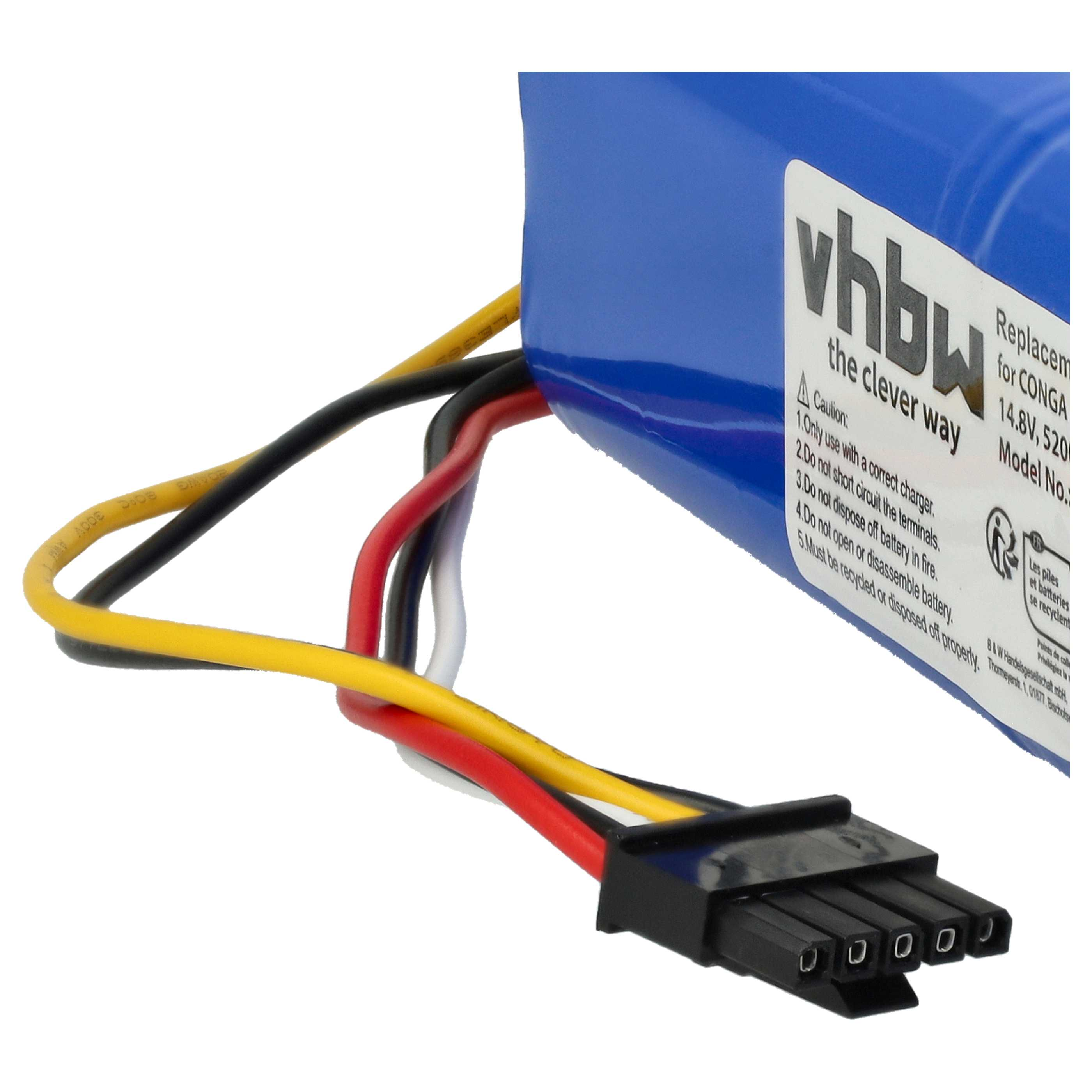 Ein blaues Akkupack mit farbigen Drähten und einem schwarzen Stecker. Auf dem Pack steht 'vhbw' und 'Replace'.
