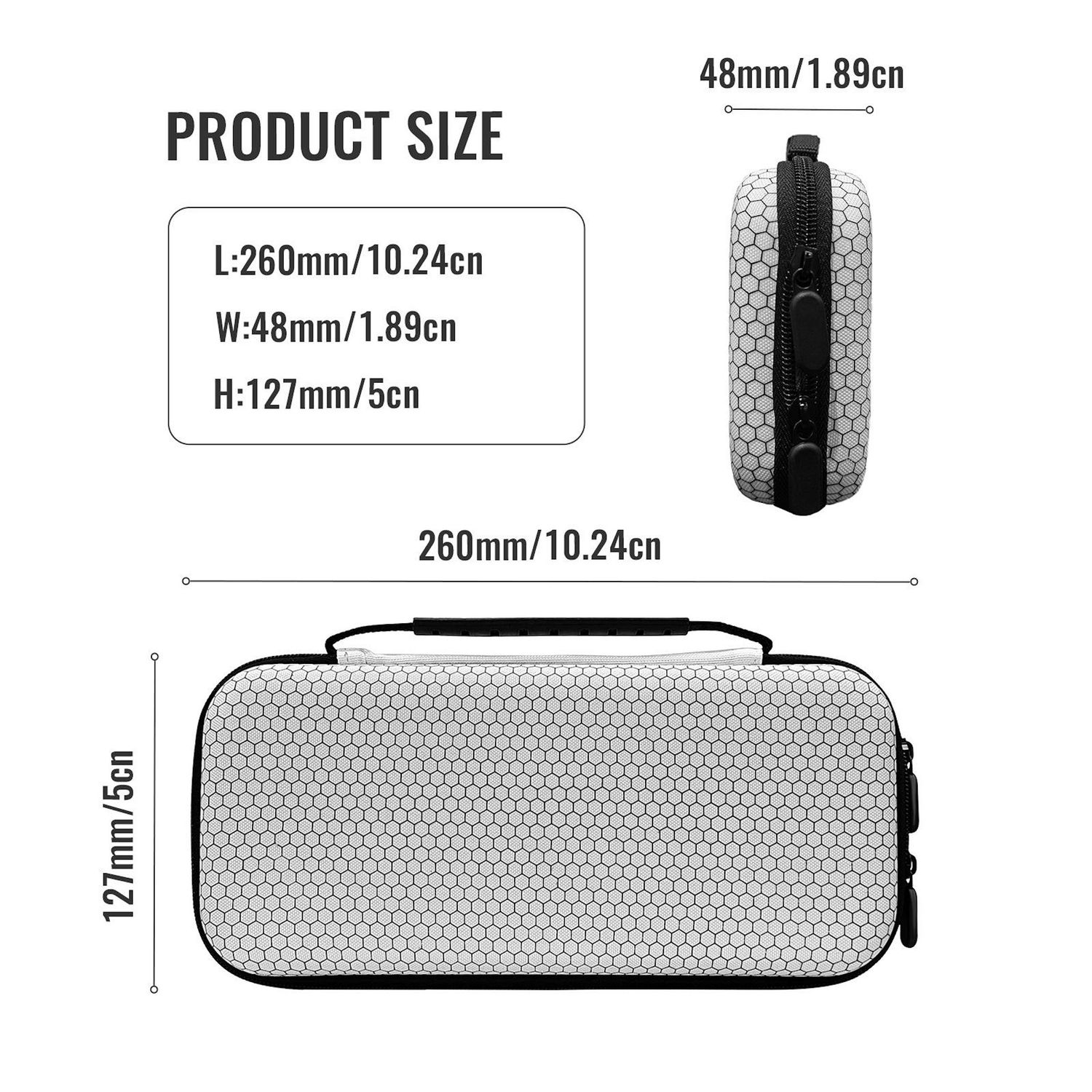 La imagen muestra un producto con dimensiones, una vista lateral y una vista superior. Las dimensiones del producto son L:260mm, A:48mm, H:127mm.