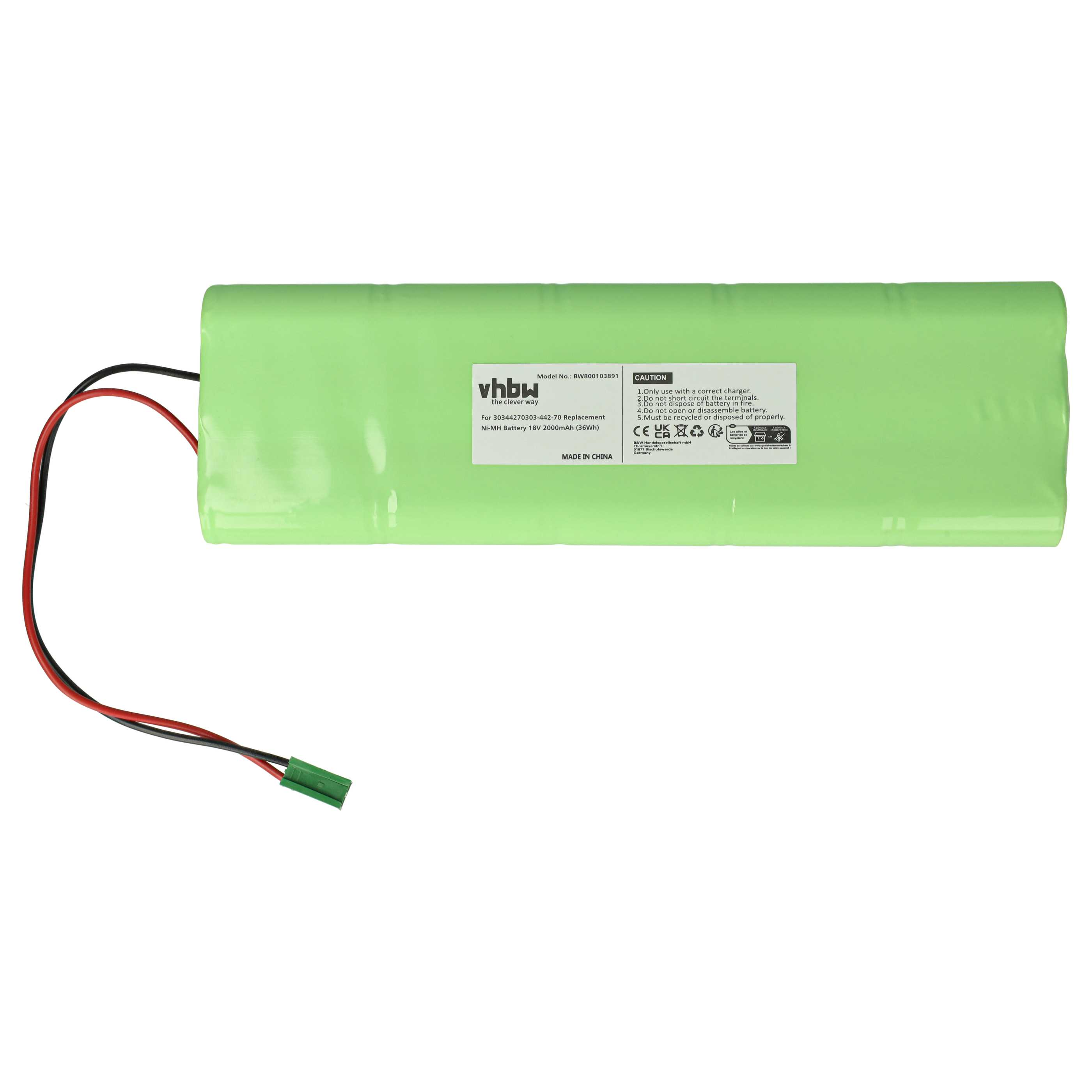 Eine grüne zylindrische Batterie mit schwarzen und roten Drähten. Auf dem Körper befindet sich ein Etikett.
