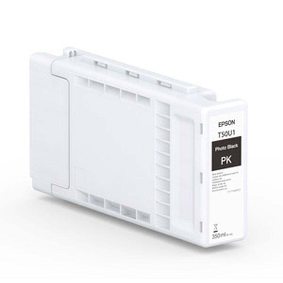 Biały wkład atramentowy Epson T50U1 Photo Black. Etykieta zawiera informacje: Epson, Photo Black, PK i 350ml.