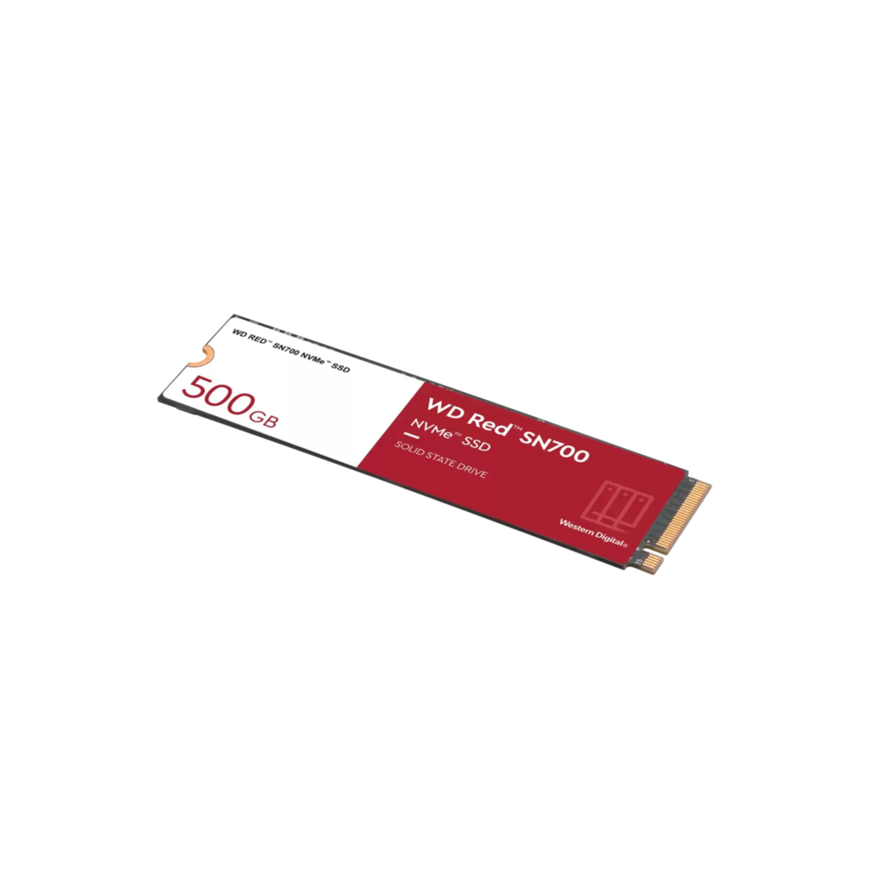 Dysk SSD WD Red SN700 NVMe na białym tle. Czerwono-biały design, pojemność 500 GB.