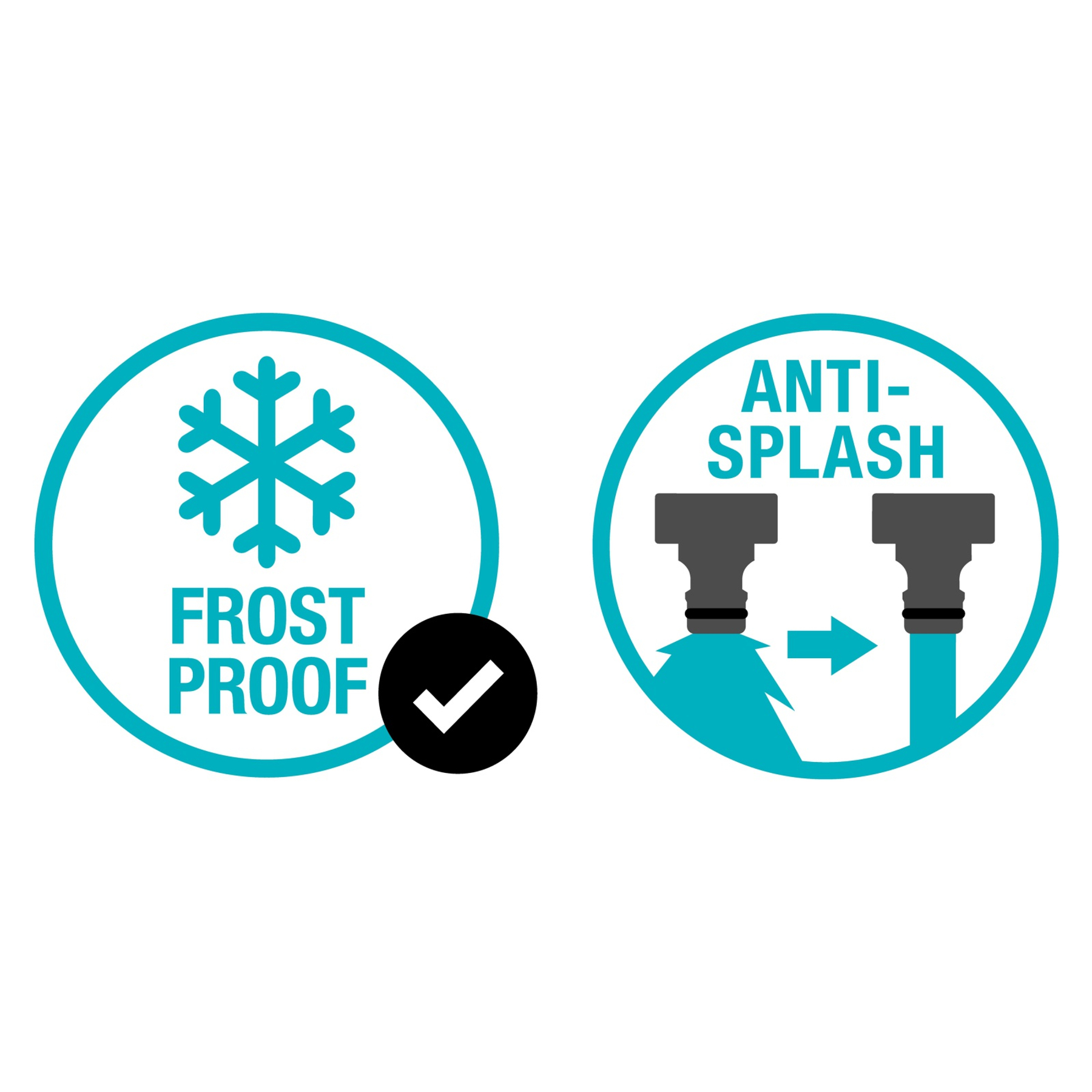 Immagine con due cerchi: Antigelo con fiocco di neve e segno di spunta e Antispruzzo con grafica del flusso d'acqua.