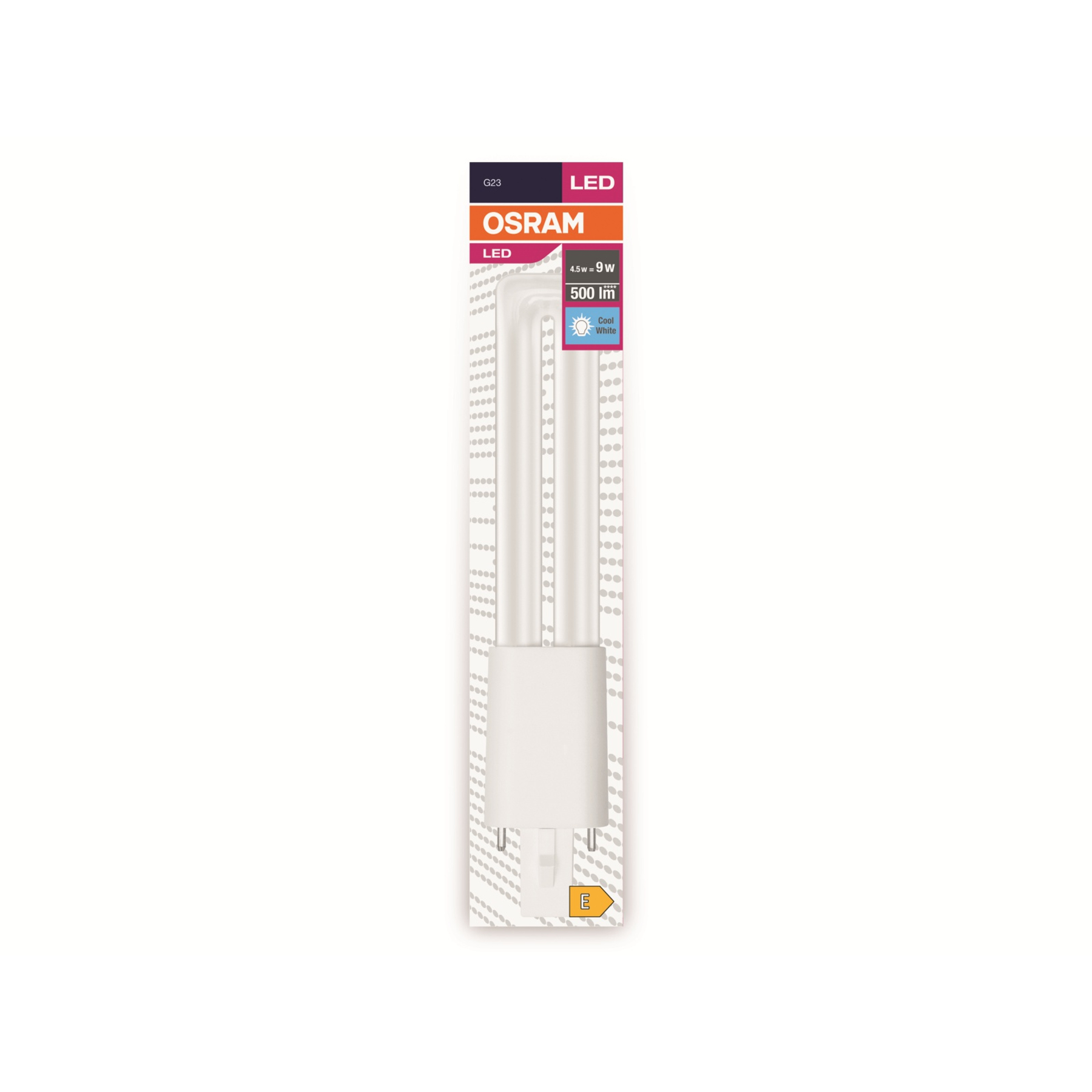 Eine Osram LED-Glühbirnenverpackung. Die Verpackung zeigt die Produktdetails und Energieeffizienzinformationen auf weißem Hintergrund.