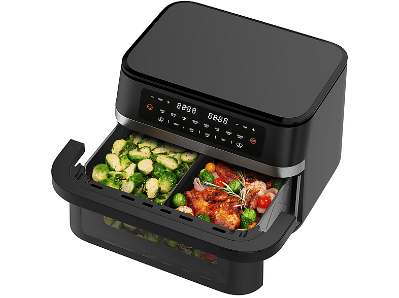 DEWELLING 11L Dual Zone Airfryer AF100A mit Sichtfenster Heißluftfriteuse 2950 Watt Schwarz