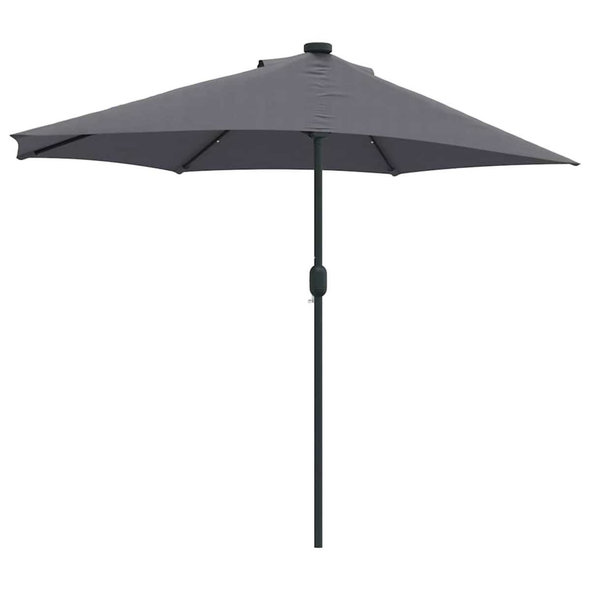 Un ombrellone da patio grigio rettangolare è centrato su uno sfondo bianco. Il palo e il telaio sono grigio scuro.