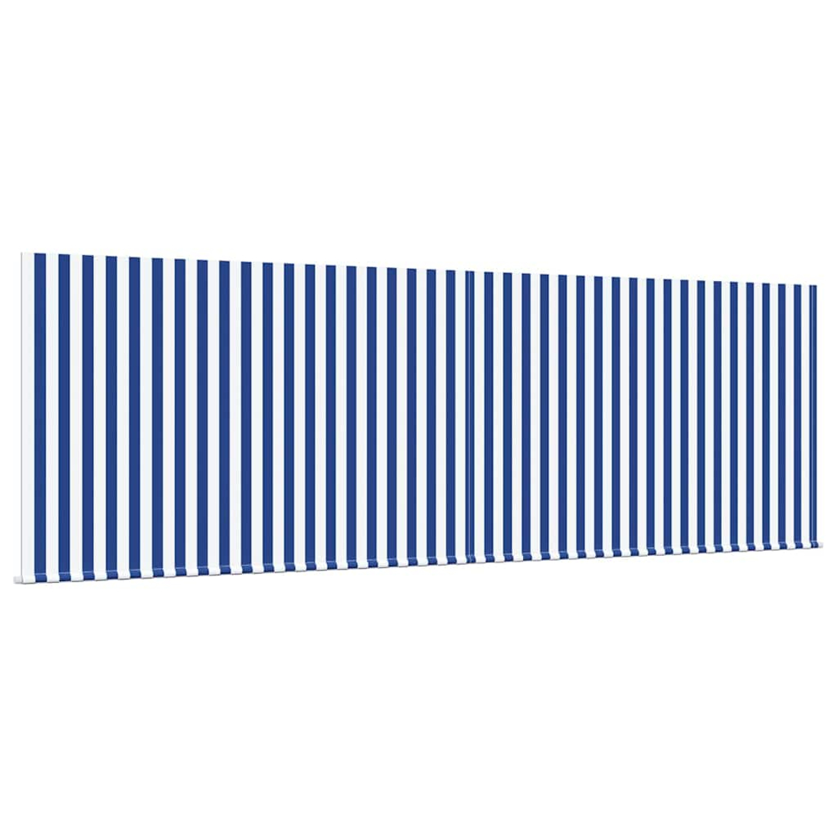 Un lienzo largo y rectangular con rayas verticales. Rayas alternas blancas y azul marino cubren toda la superficie.