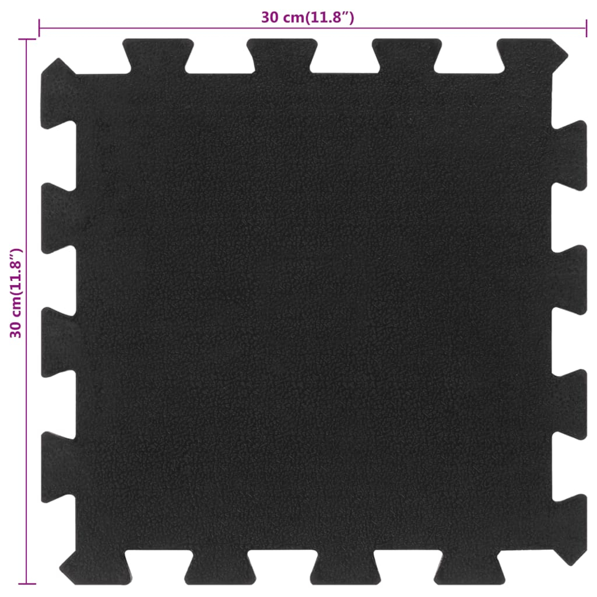 Eine schwarze, ineinandergreifende Schaumstoffmatte mit den Maßen 30 cm (11,8 Zoll).