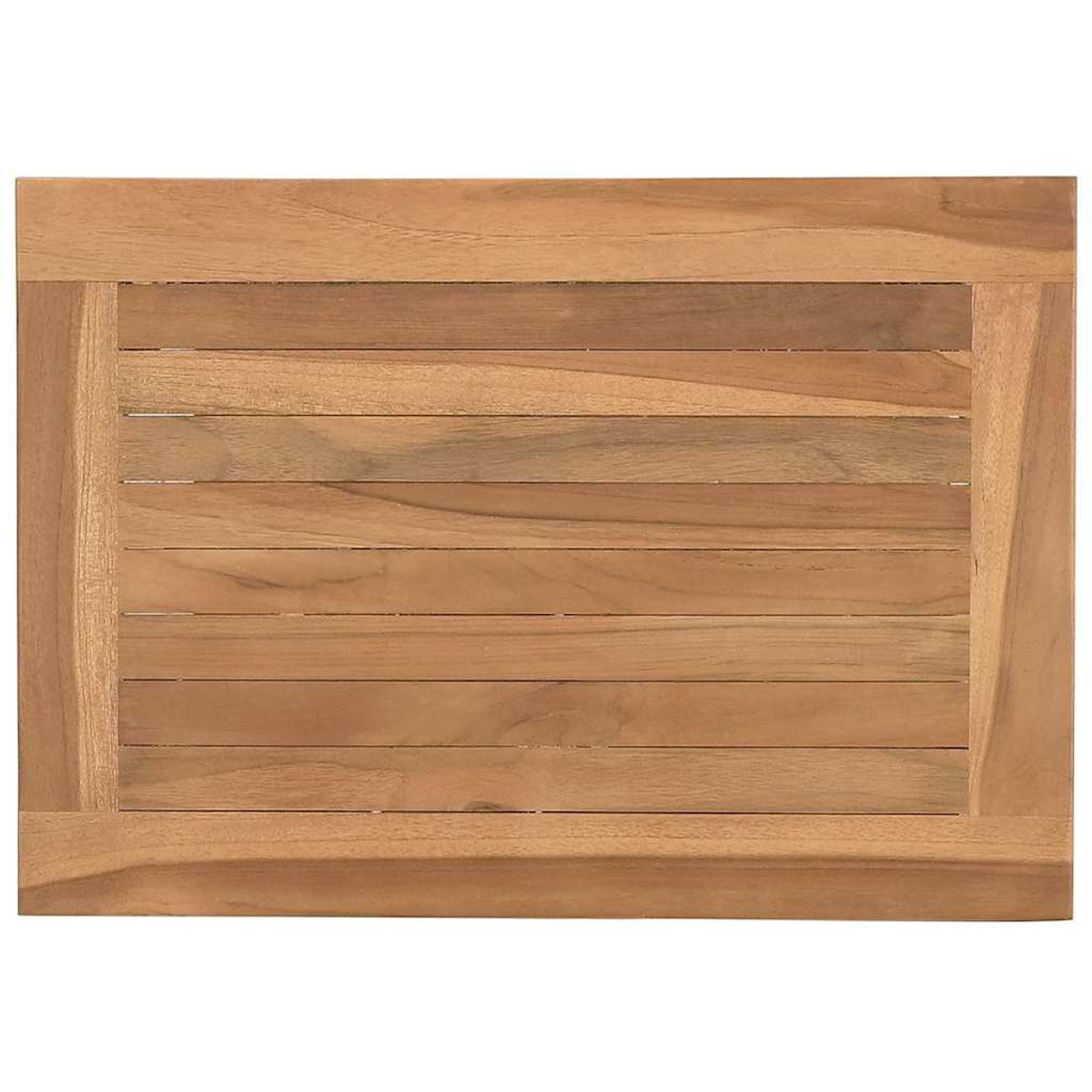 Una mesa rectangular de madera con un centro de listones y un marco de madera maciza. La madera tiene un color marrón claro natural.