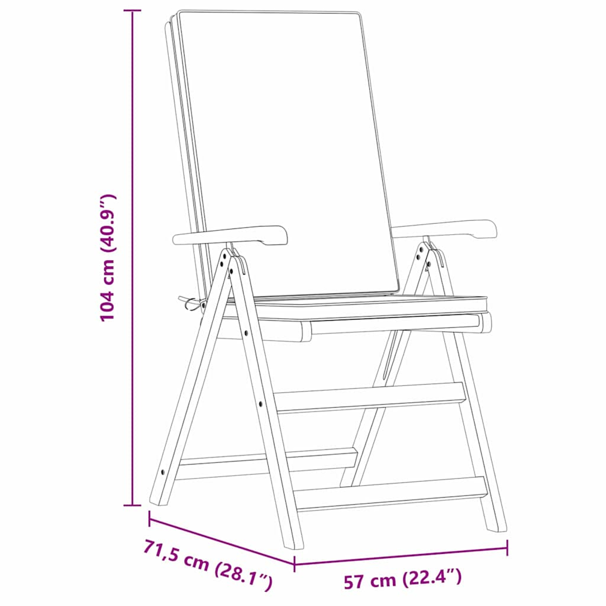 Ein hölzerner Klappstuhl mit Kissen, Abmessungen: 104 cm (40,9"), 71,5 cm (28,1") und 57 cm (22,4").