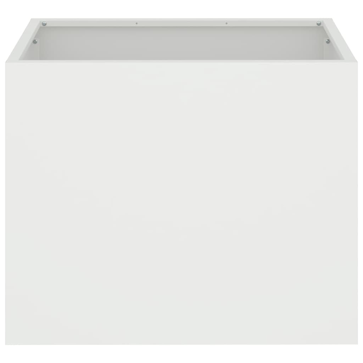 Eine weiße, rechteckige Box mit offenem Deckel. Innen ist ein hellerer Weißton. Schrauben sind am oberen Rand sichtbar.